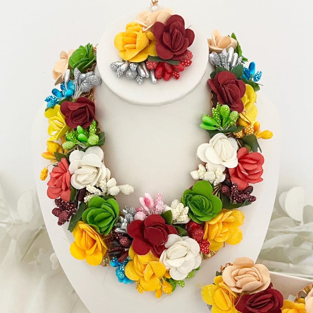 Handcrafted Floral Jewelry Set: Indian Wedding Haldi Mehndi Necklace
