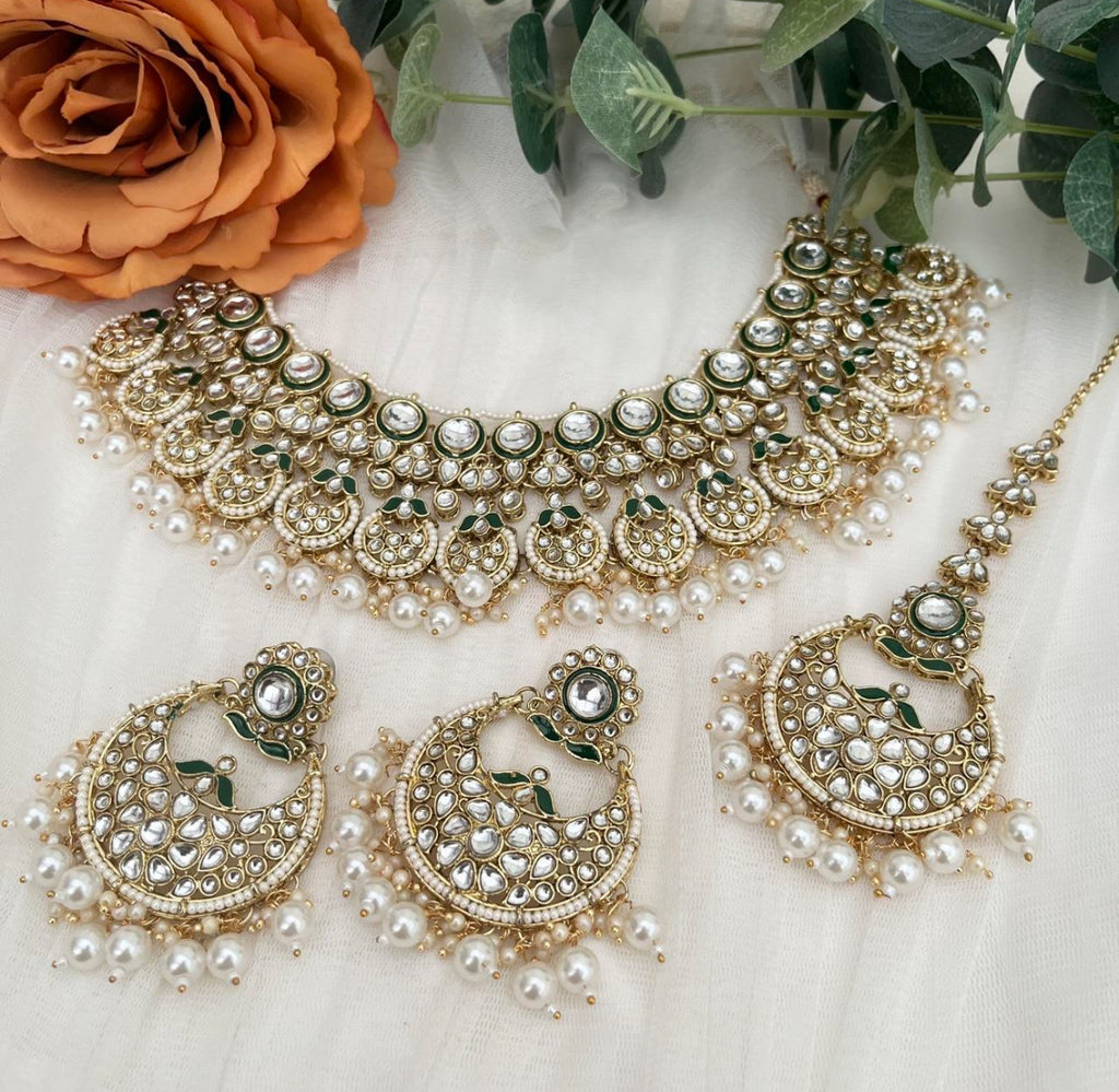 Kundan Meenakari White and Gold Choker Set