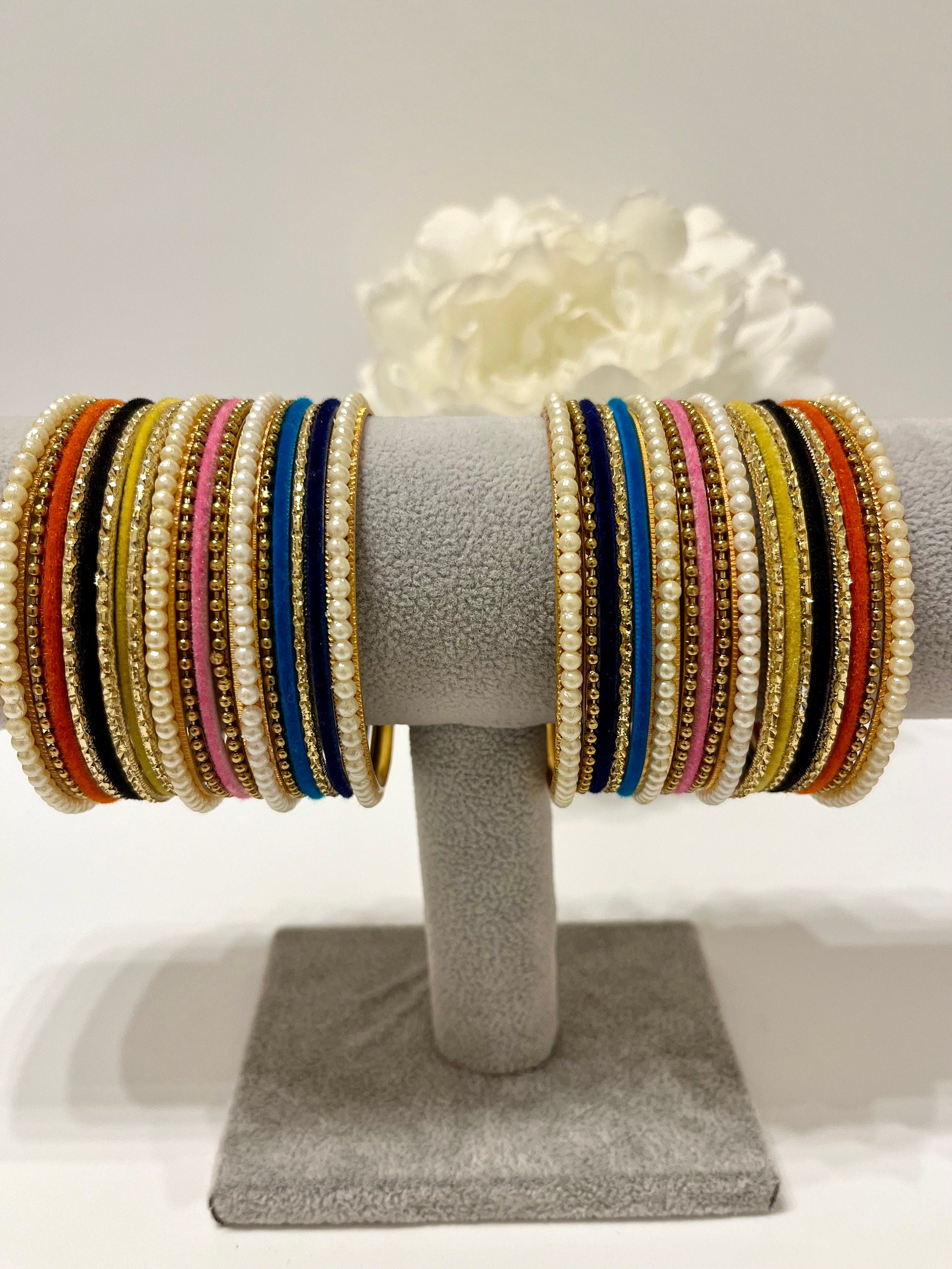 New Indian Bollywood Punjabi Multicolour Pakistani Bangles Churi  velvet Gold