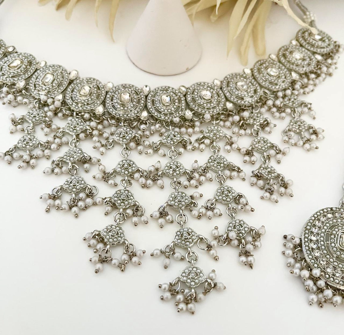 Polki Silver jewellery with Jhumka Earrings