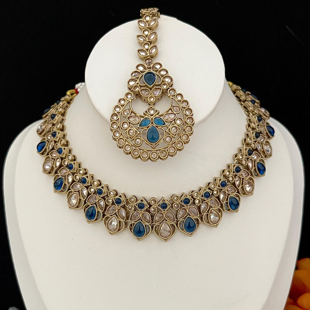 Indian Jewellery, Choker Polki Necklace, Indian Bridal Sets, Pakistani Jewellery, Bollywood, Blue Jewellery Set