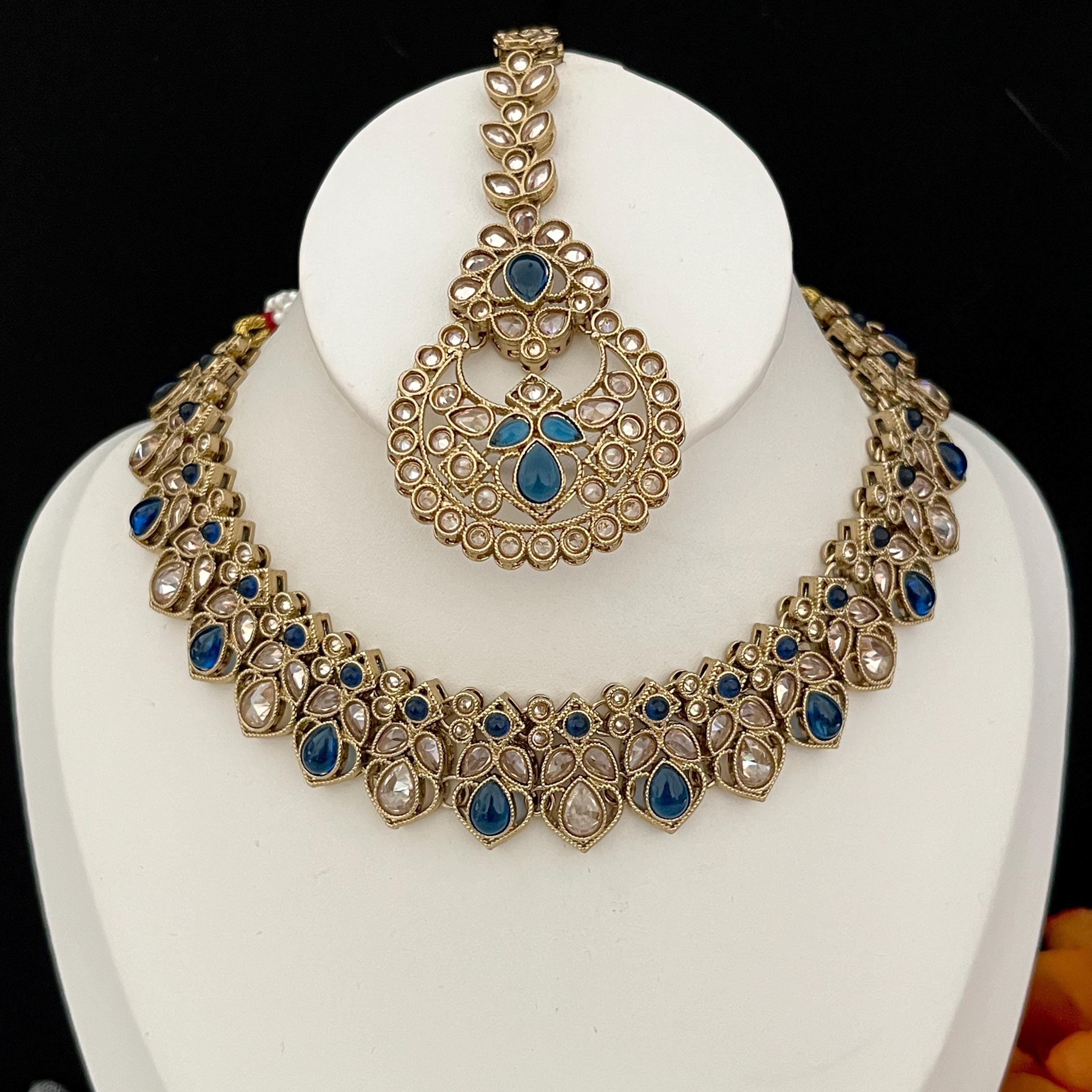 Indian Jewellery, Choker Polki Necklace, Indian Bridal Sets, Pakistani Jewellery, Bollywood, Blue Jewellery Set