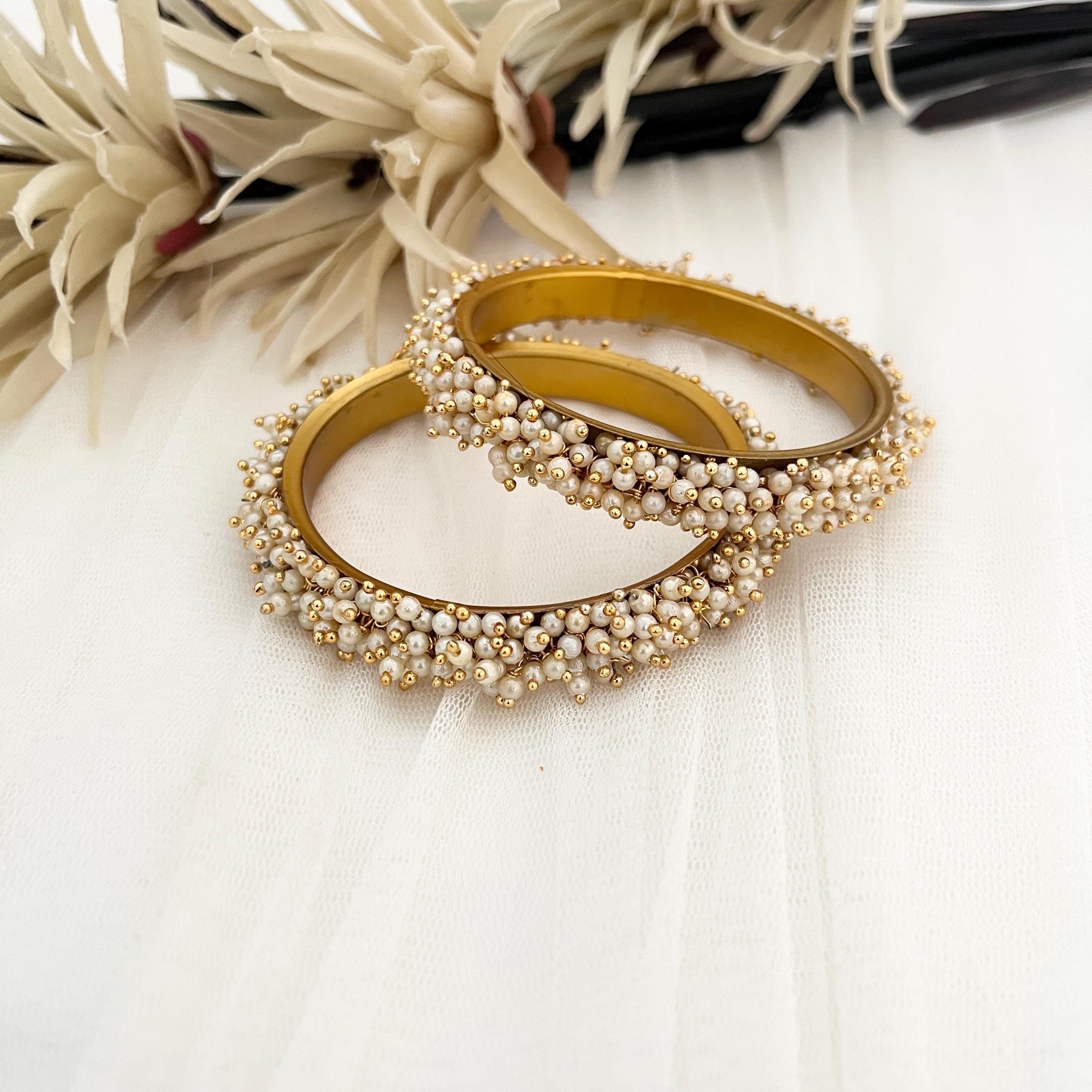 Cluster pearl bridal wedding Kundan polki Pooth Ganthan kada Kangan pakistani Punjabi Indian bangle for women