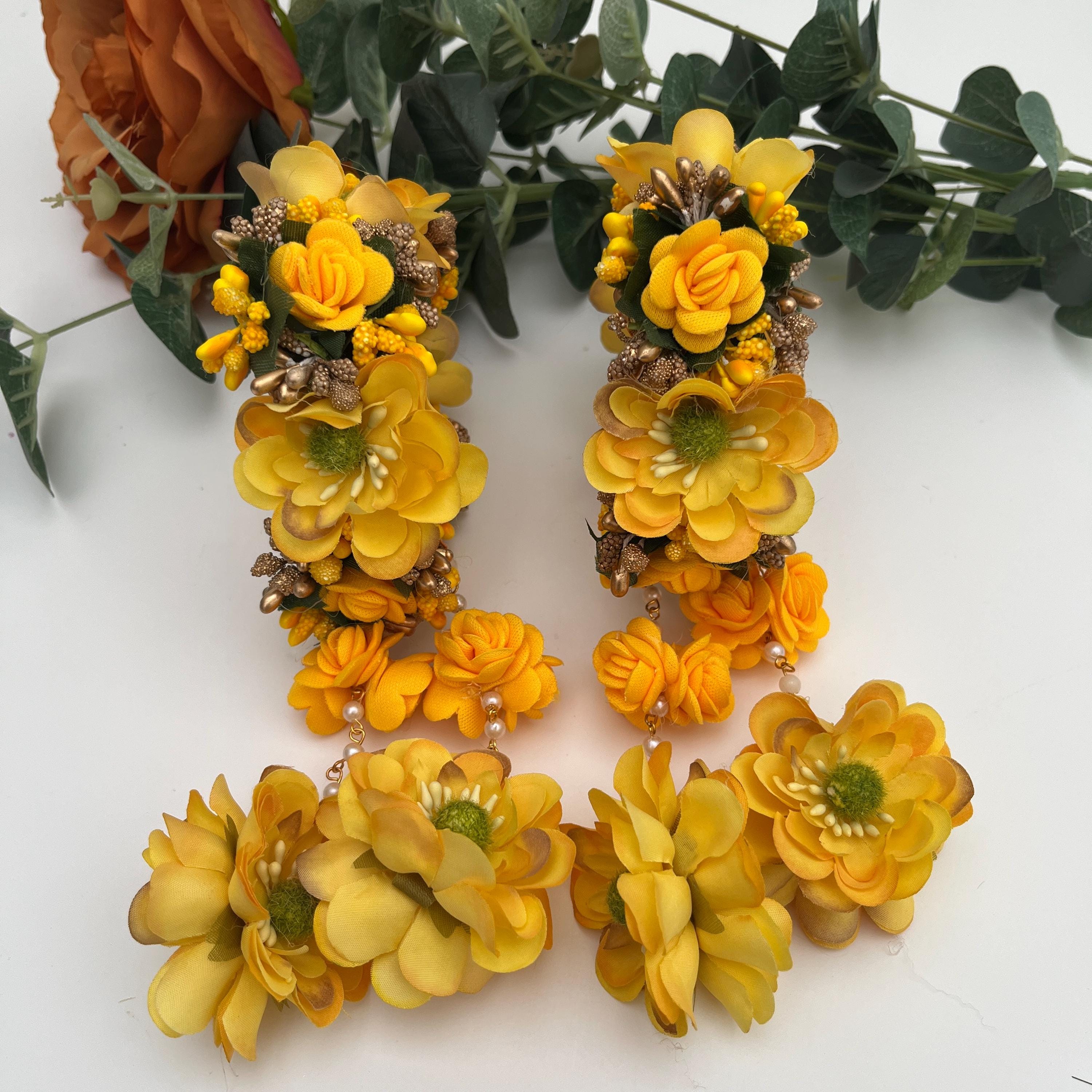 Handcrafted Floral Haldi Mehndi Jewelry Set: Indian Wedding Kaleerey