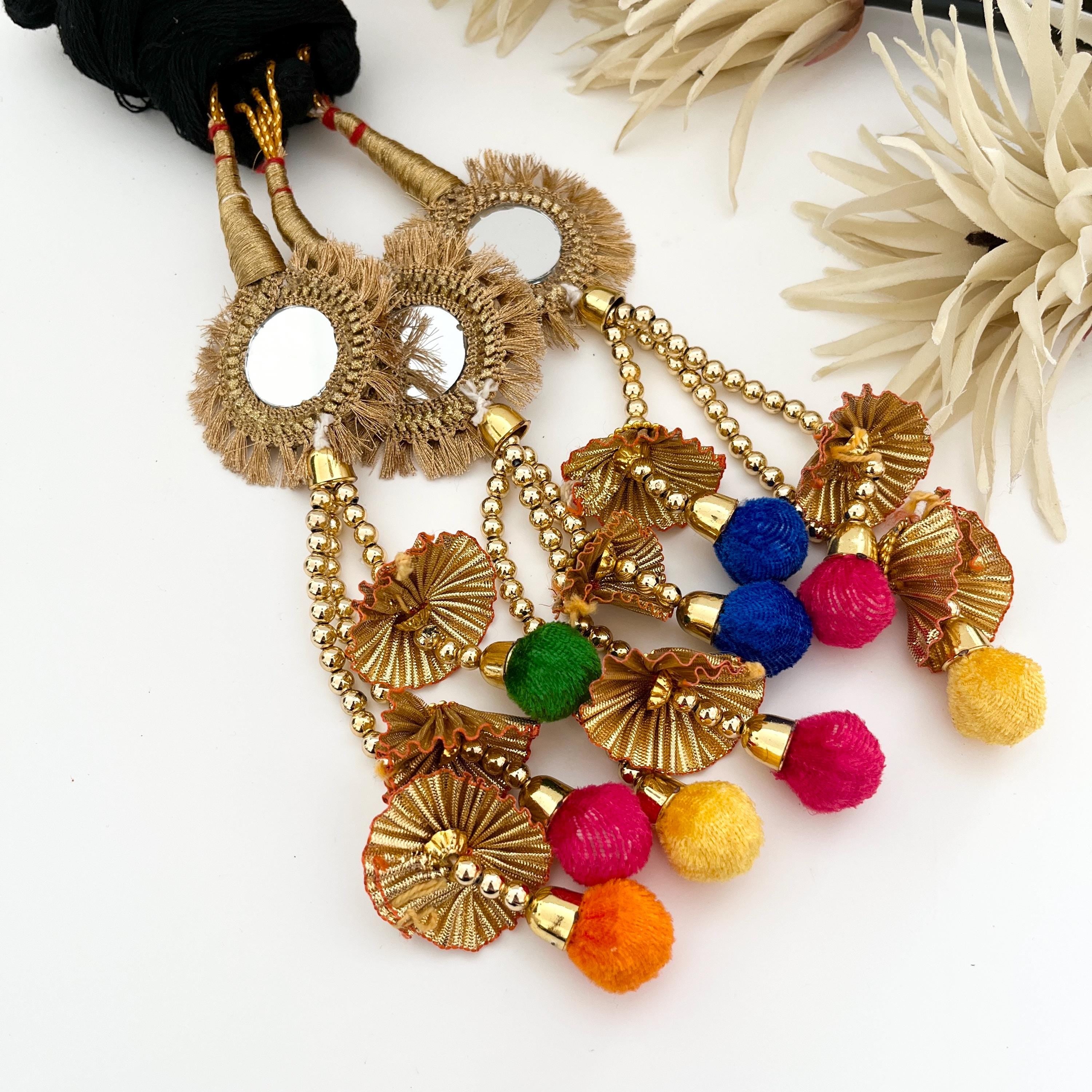 Paranda, Prandi, Latkans, Punjabi Mirror Hanging Latkans,  Punjabi Themed Weddings Phulkari Patiala Sangeet Mehendi Maiyoon, Hair Accessorie
