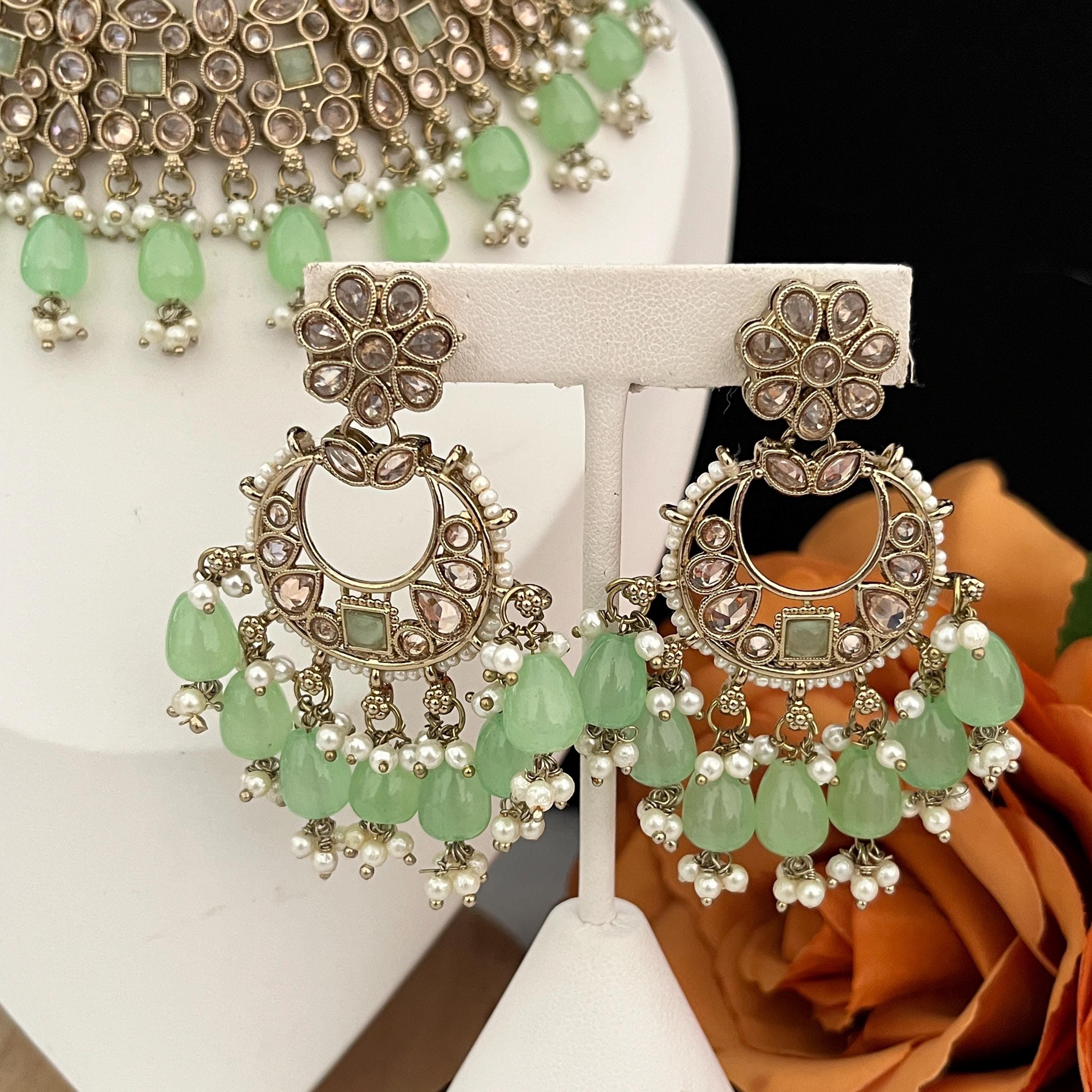 Indian Jewellery, Choker Polki Necklace, Indian Bridal Sets, Pakistani Jewellery, Bollywood/ Green choker Set