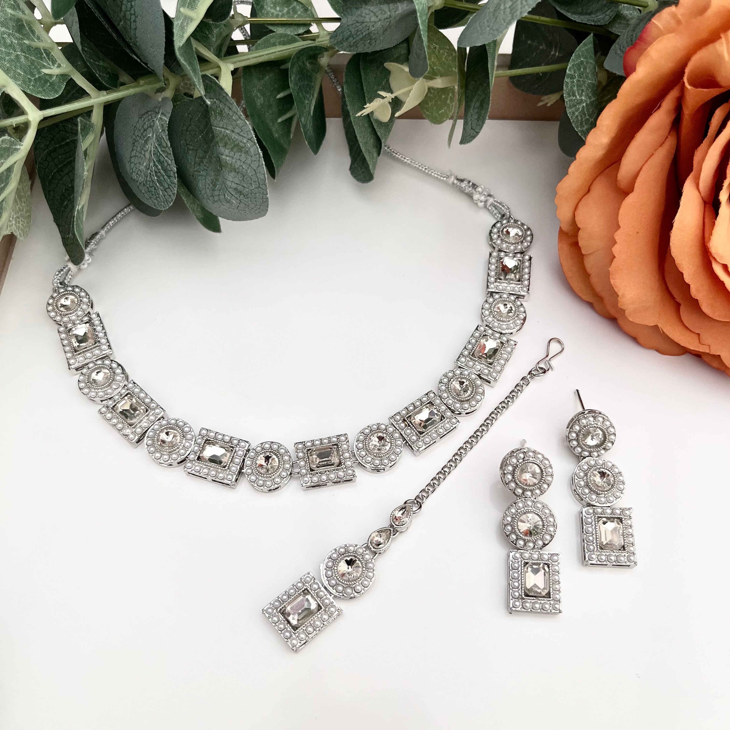 Silver Reverse AD Jewellery Set