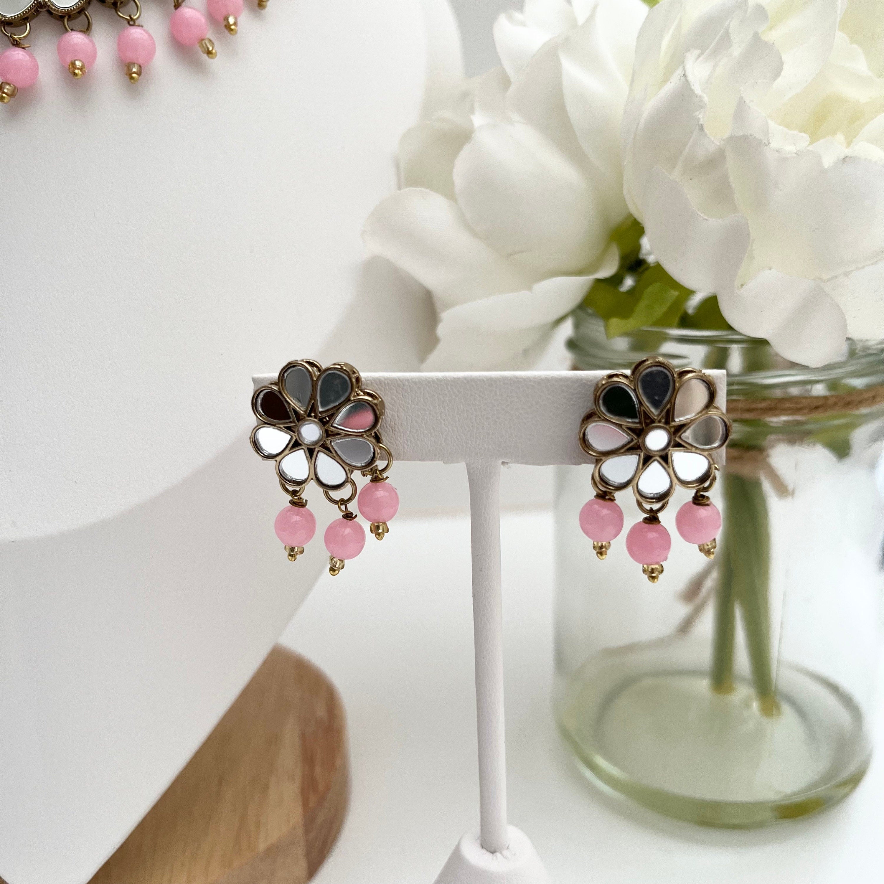 Indian Great Quality Jewellery Punjabi Bollywood Mirror Jewellery Petite Set Blabk Tikka Earrings and Choker