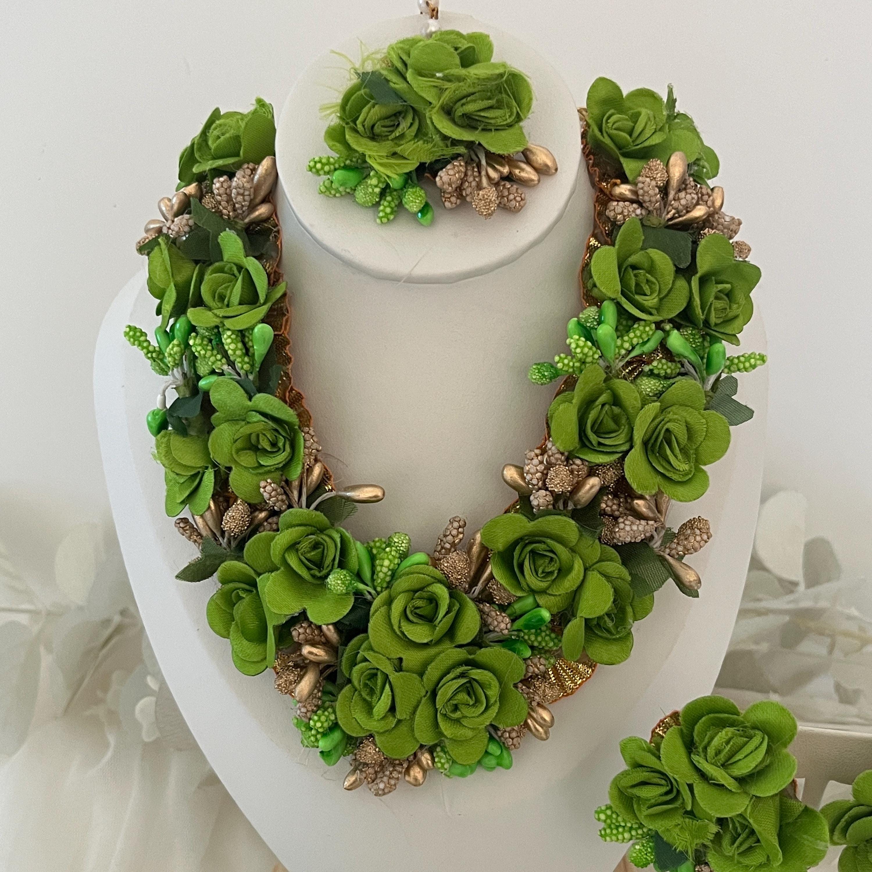 Handcrafted Floral Jewelry Set: Indian Wedding Haldi Mehndi Necklace
