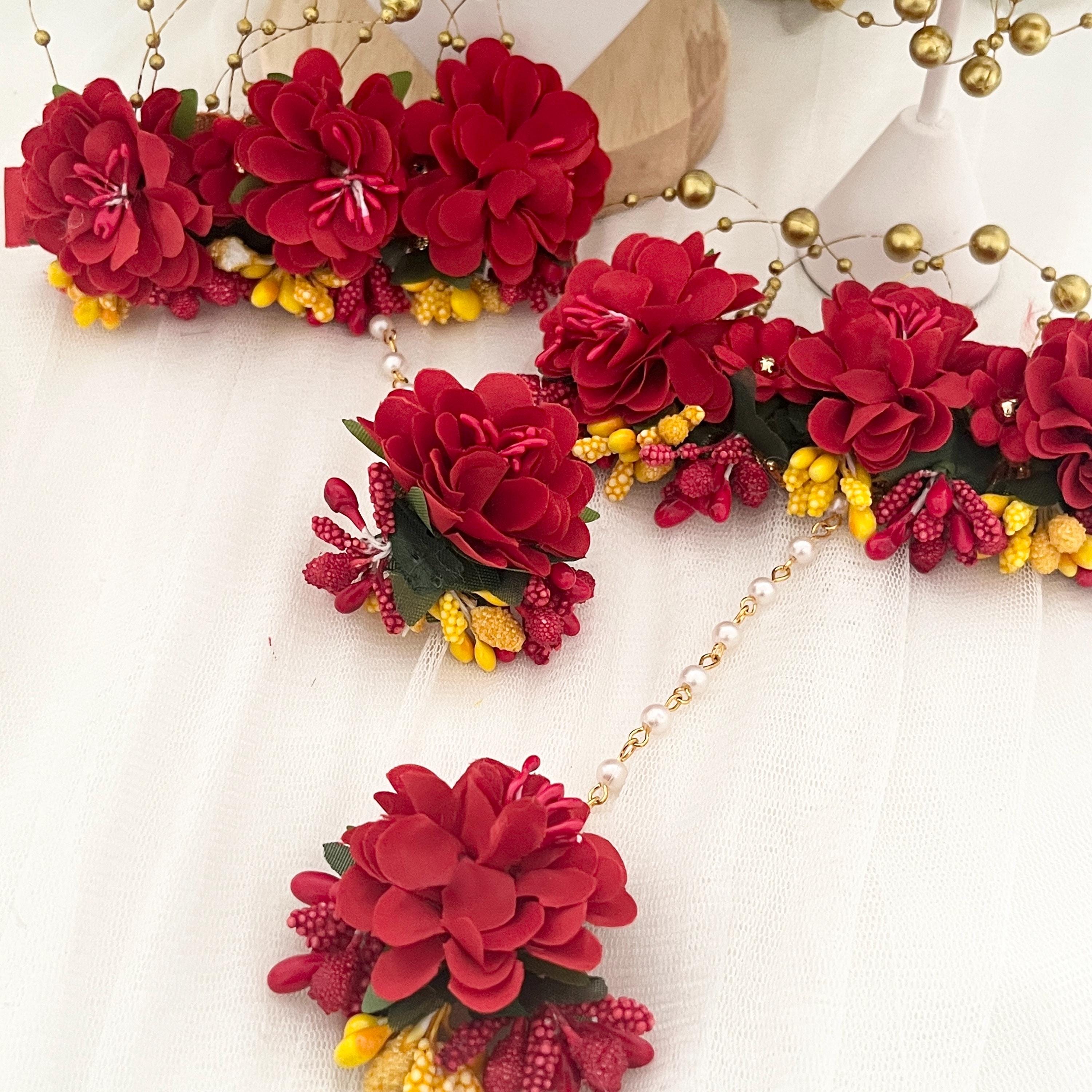 Handcrafted Floral Jewelry Set: Indian Wedding Haldi Mehndi Necklace