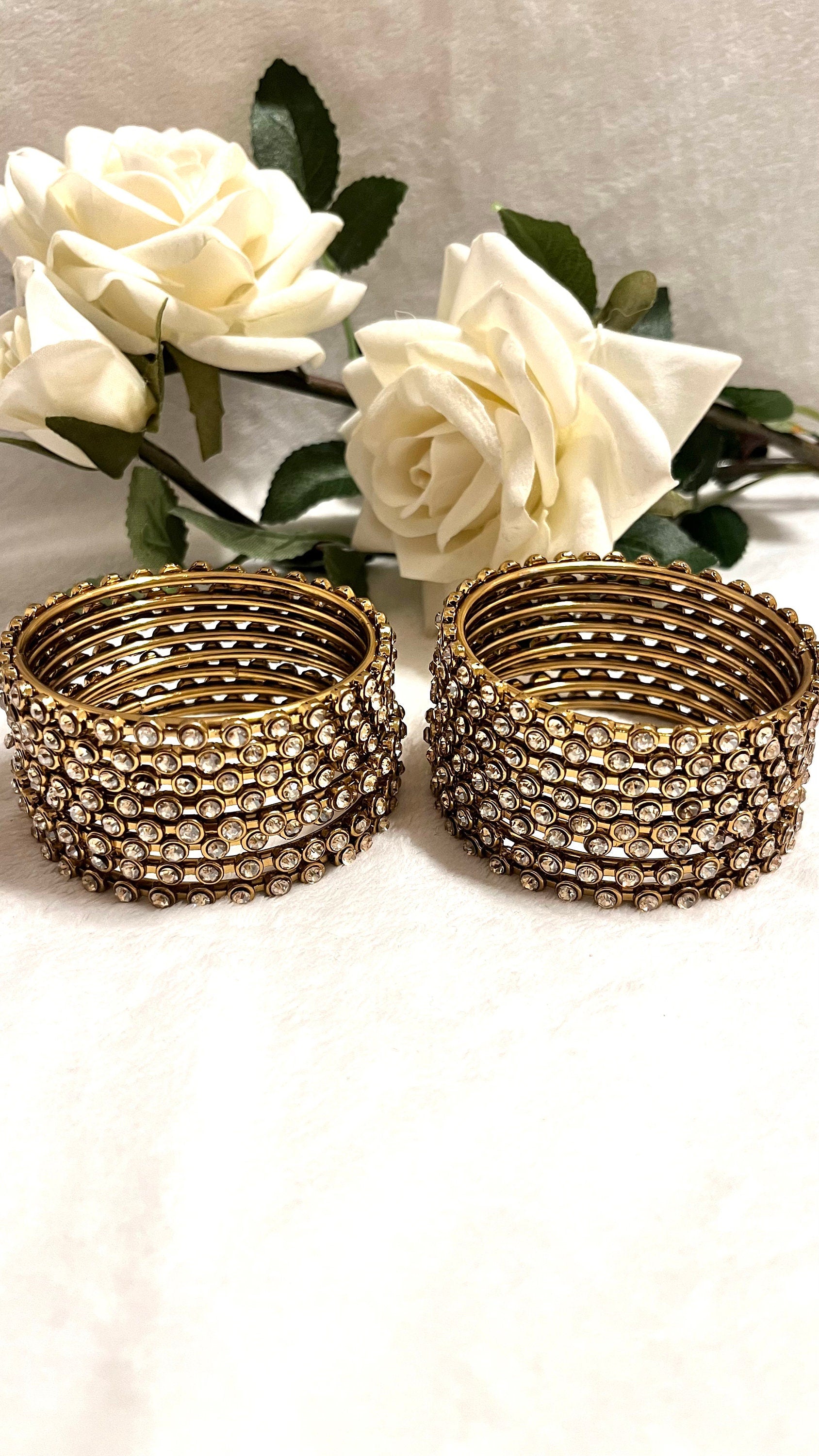 Indian Jewellery Kangan Bracelets Bangles Gold Sets with Polki Stones