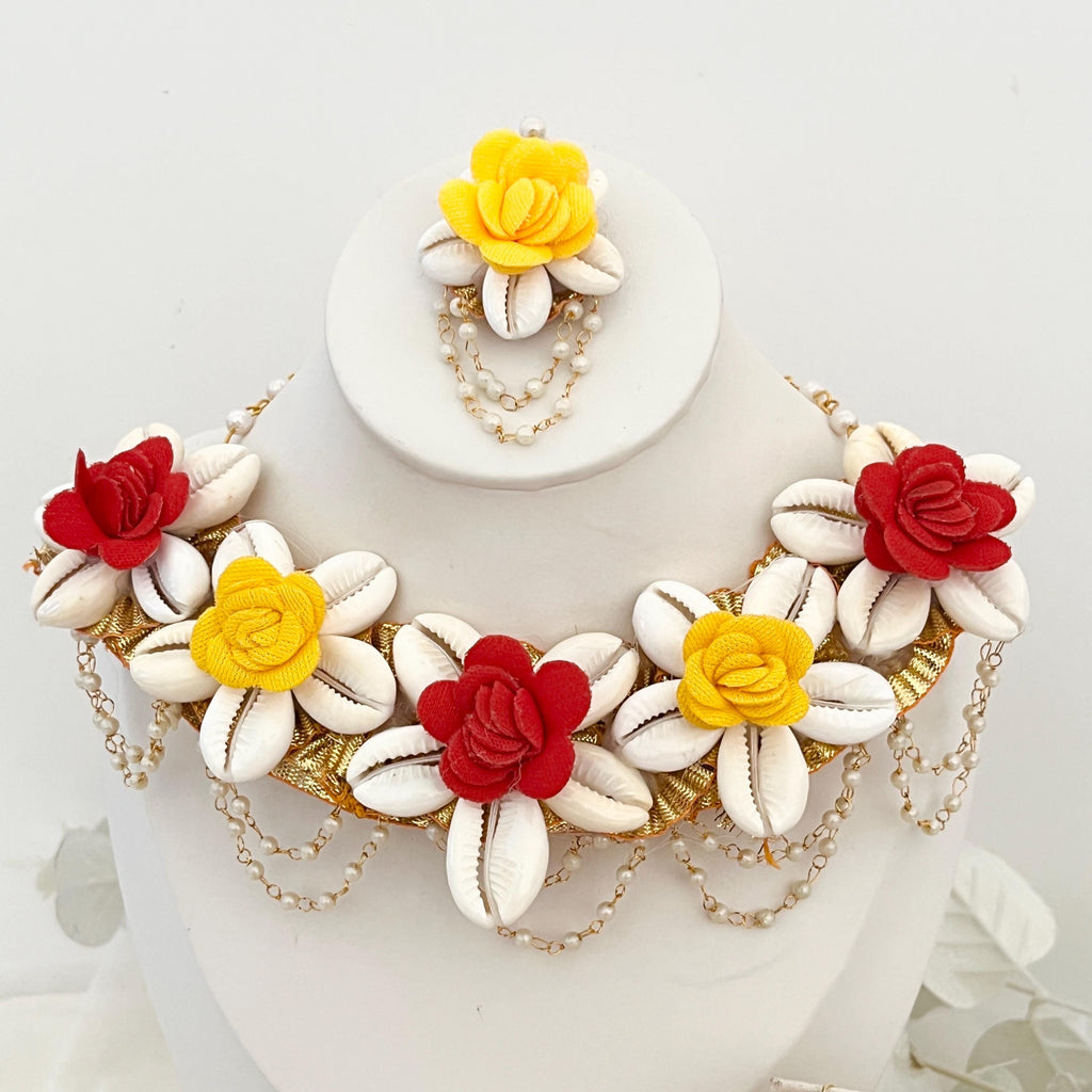 Handcrafted Floral Jewelry Set: Indian Wedding Haldi Mehndi Necklace