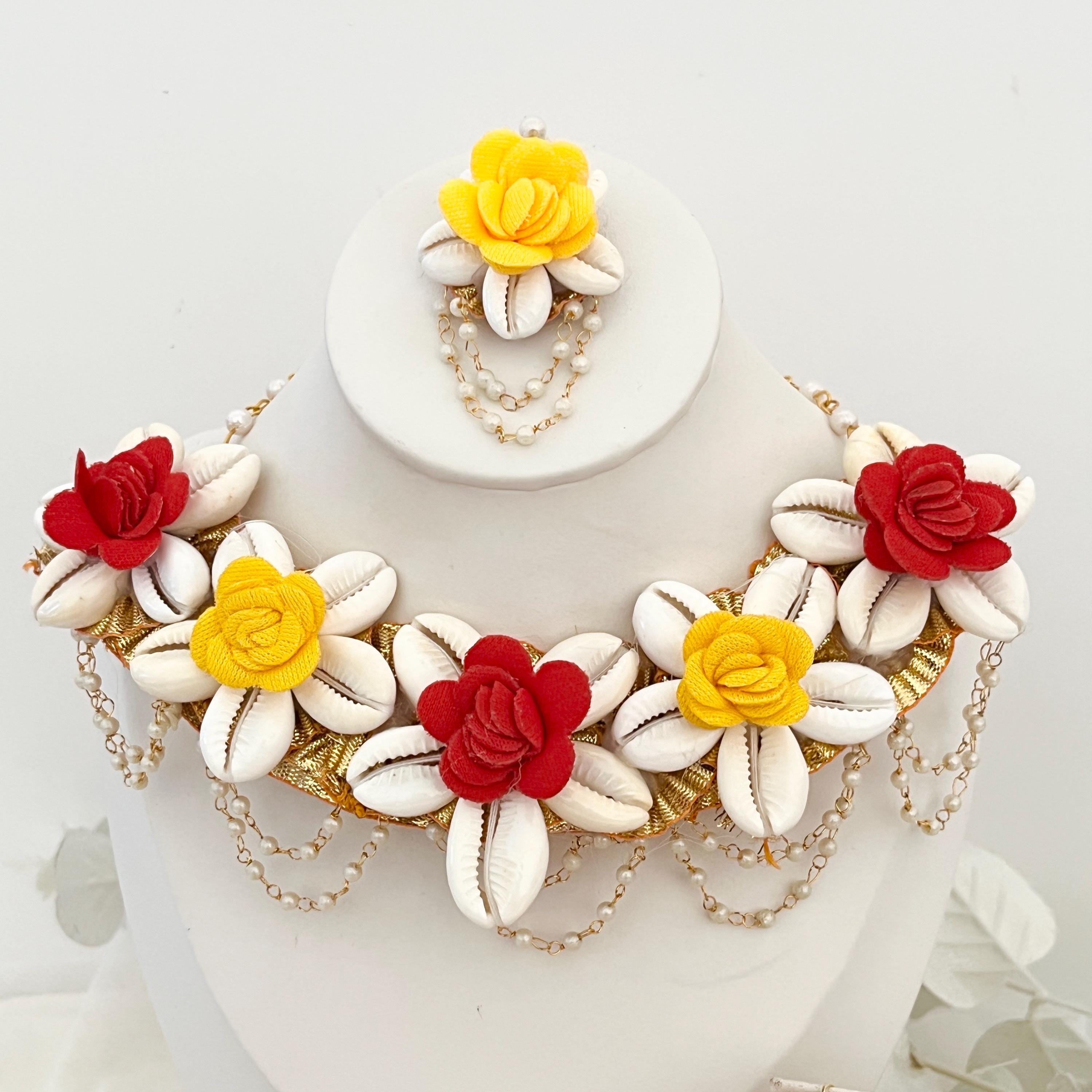 Handcrafted Floral Jewelry Set: Indian Wedding Haldi Mehndi Necklace