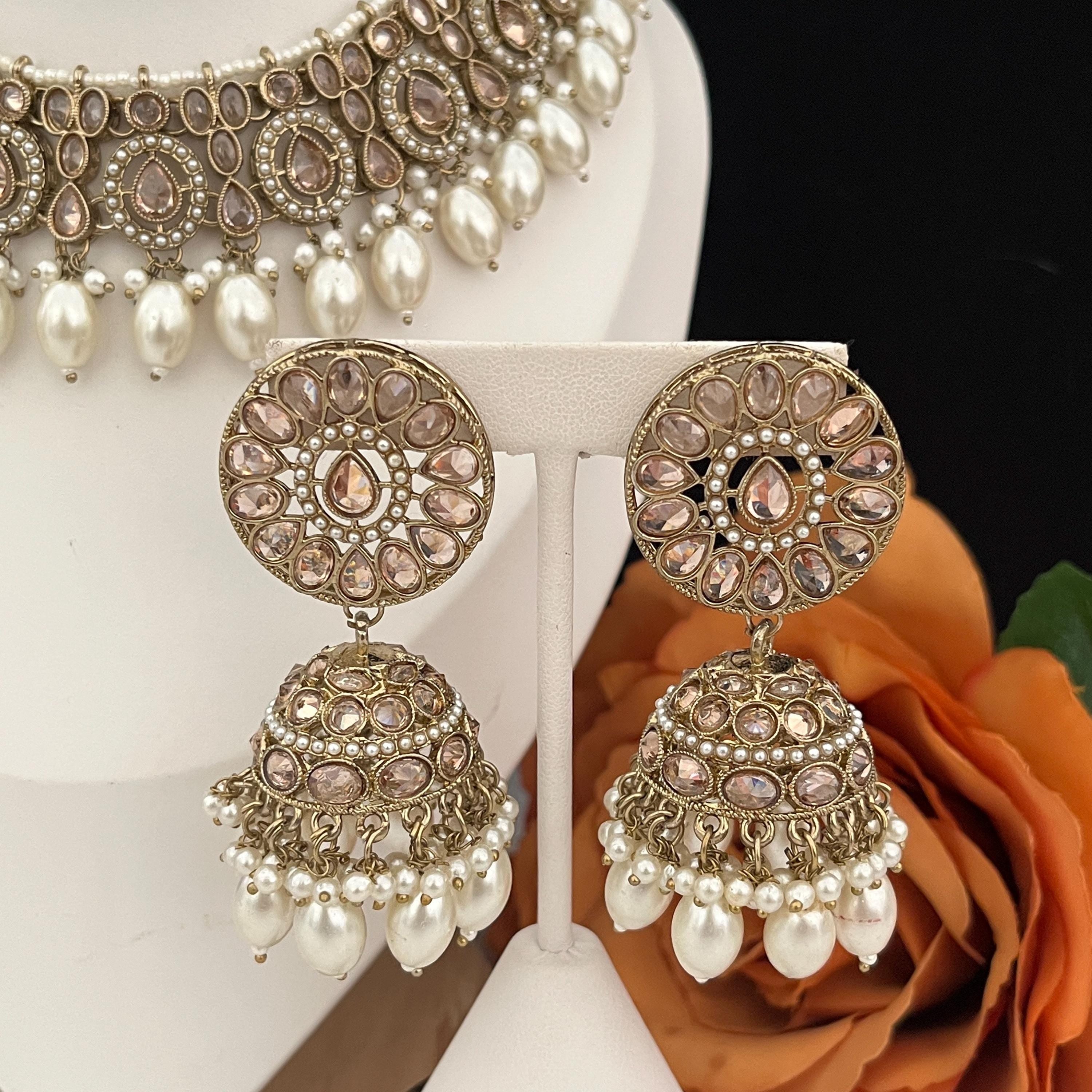 Polki Choker Necklace Set: Indian Bridal Jewelry, Tikka & Earrings