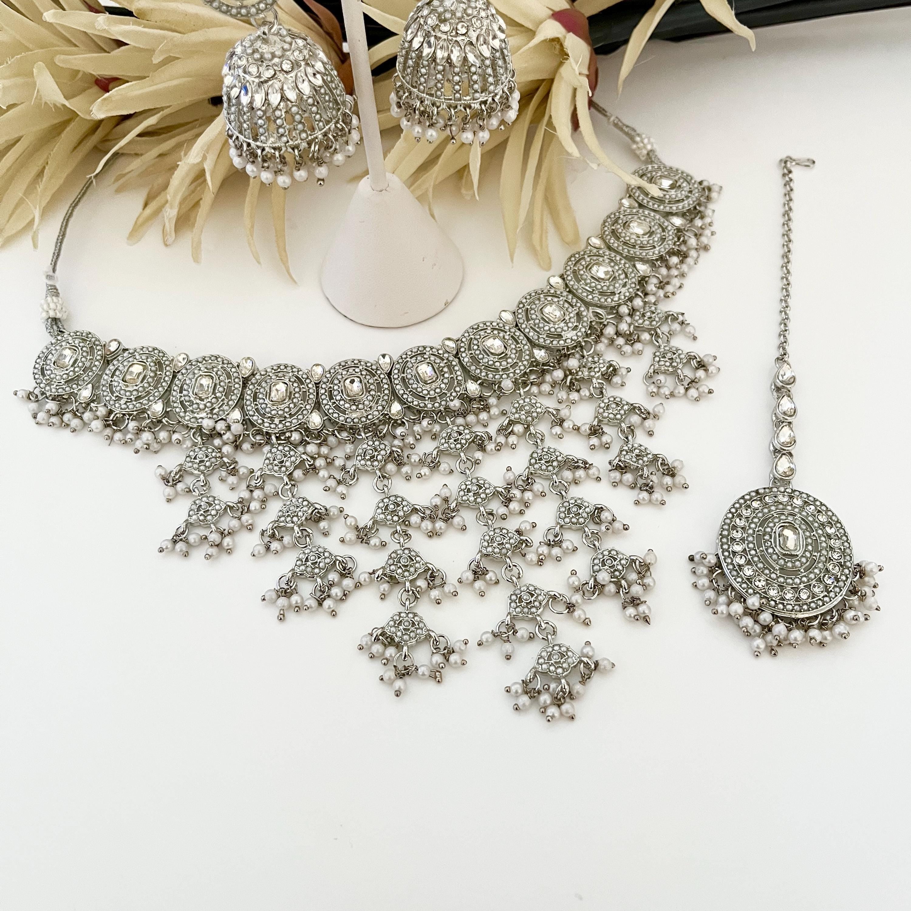 Indian Jewellery, Choker Polki Necklace, Indian Bridal Sets, Pakistani Jewellery, Bollywood, Silver Jewellery