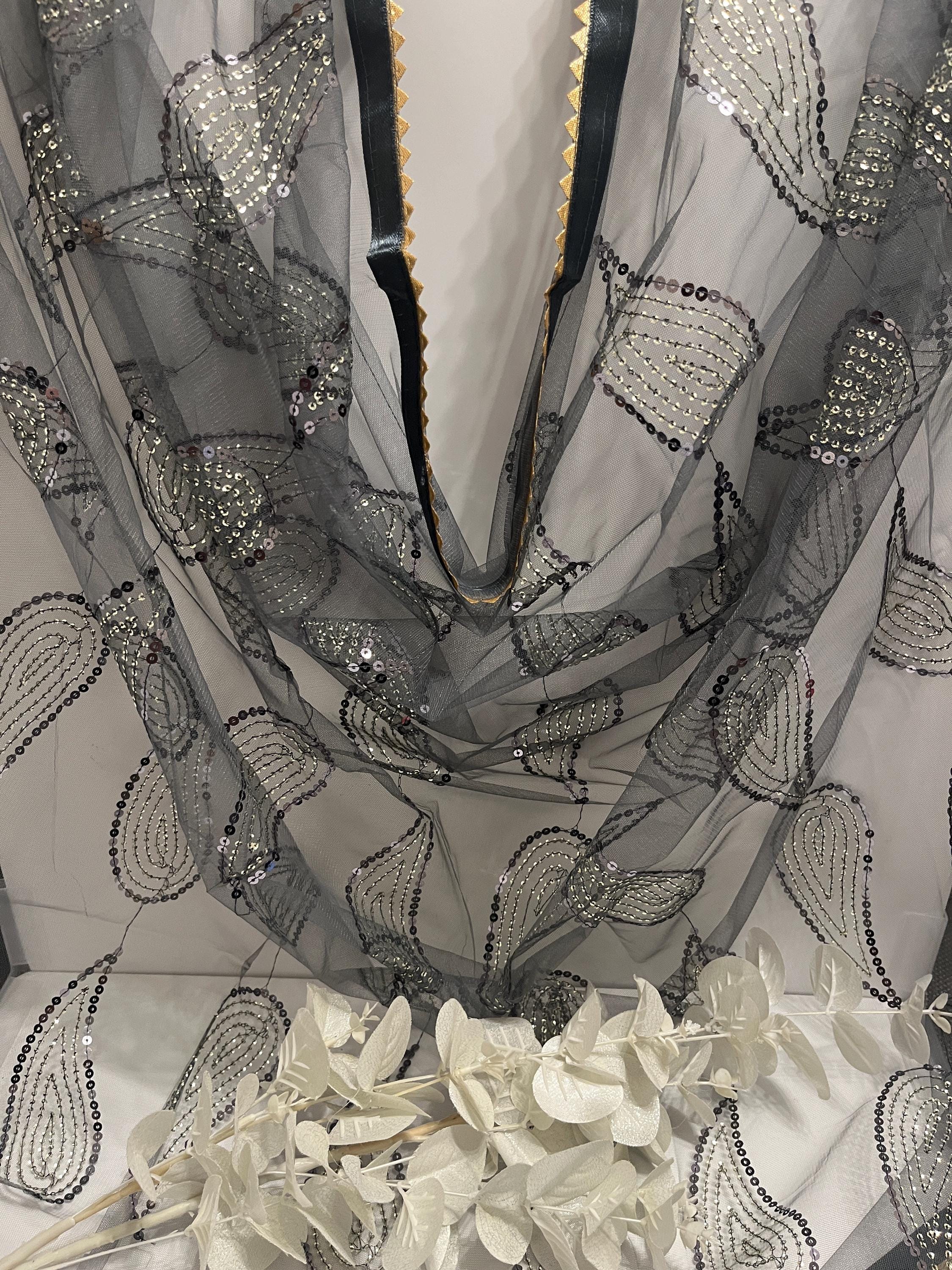 Handmade Sequined Net Dupatta: Indian Head Scarf