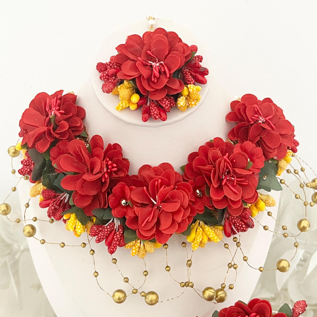 Handcrafted Floral Jewelry Set: Indian Wedding Haldi Mehndi Necklace