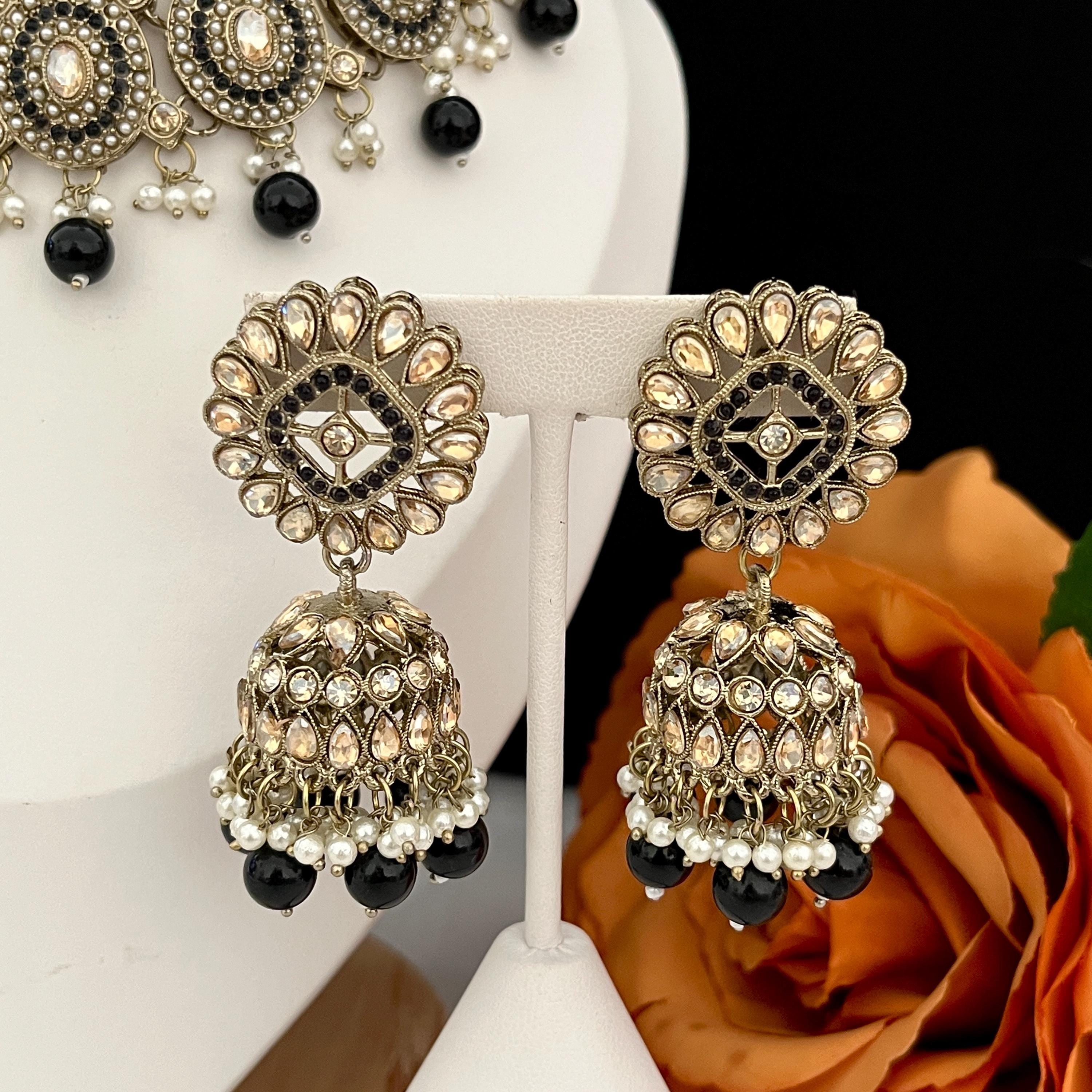 Polki Choker Necklace Set: Indian Bridal Jewelry with Black Pearls