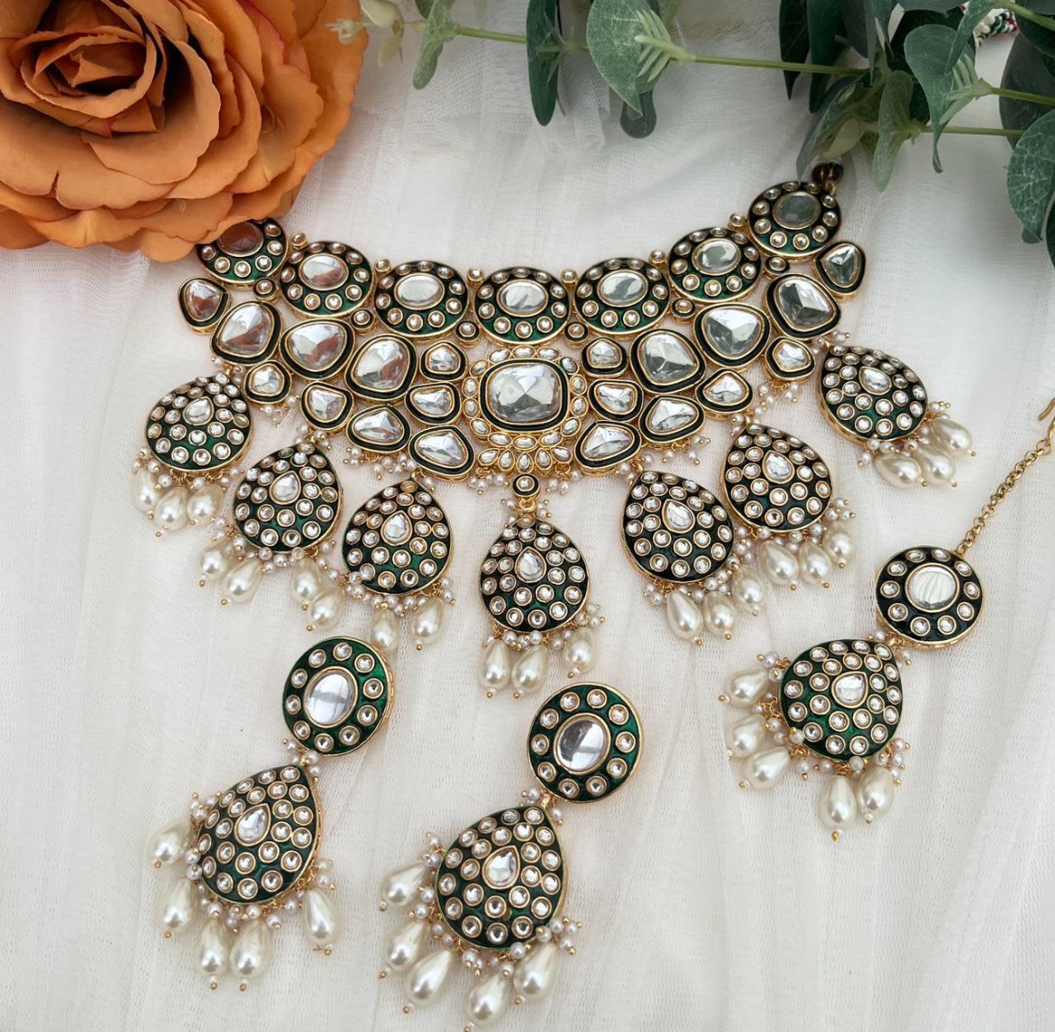Kundan Meenakari White and Gold Choker Set
