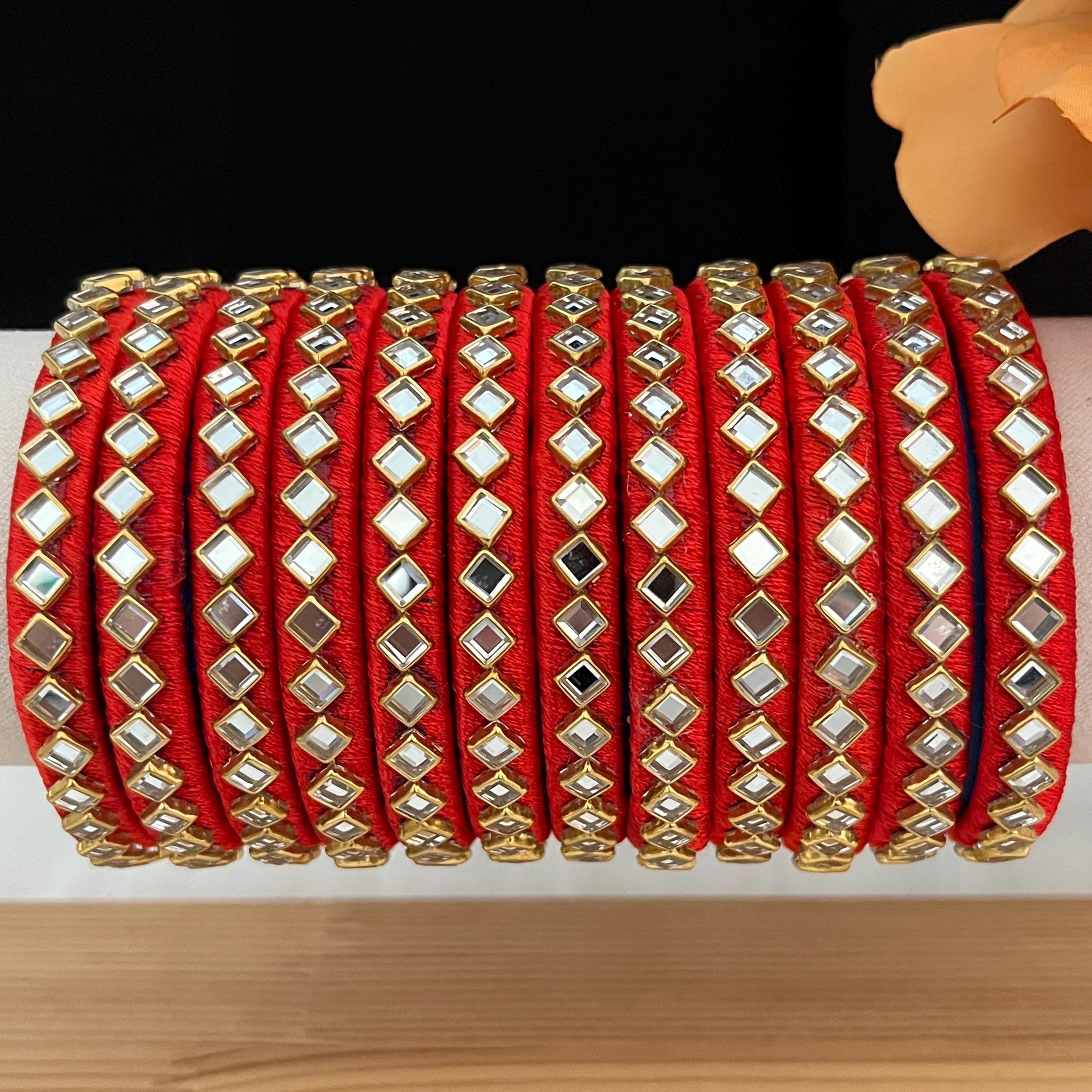 Handmade Pakistani Bangles: Fabric & Mirror Kangan - Size 2.6