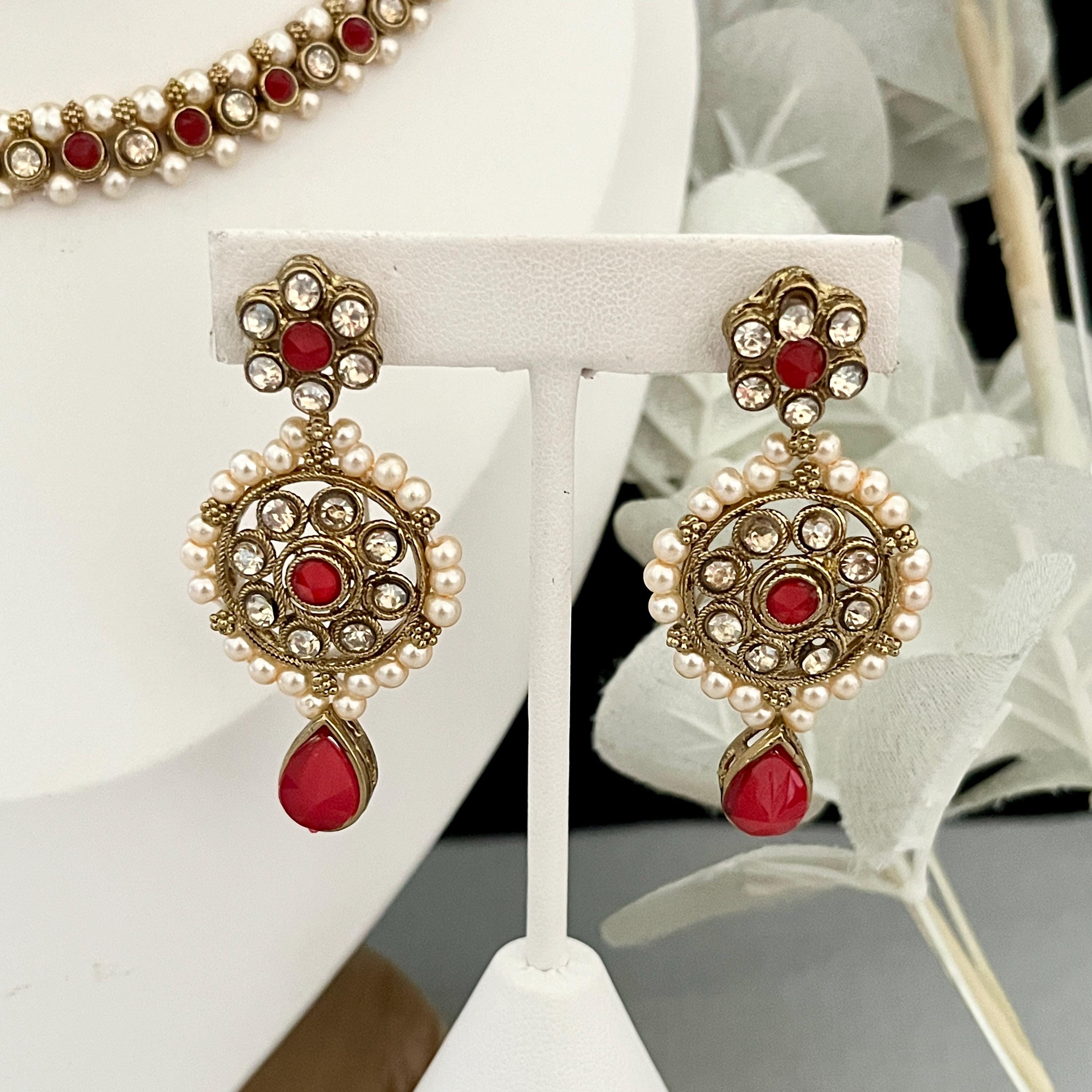 Indian Jewellery, Polki Jewellery, Tikka Earrings Set, Choker, Necklace, Pearl Necklace, Bollywood Fashion, Pakistani Jewellery
