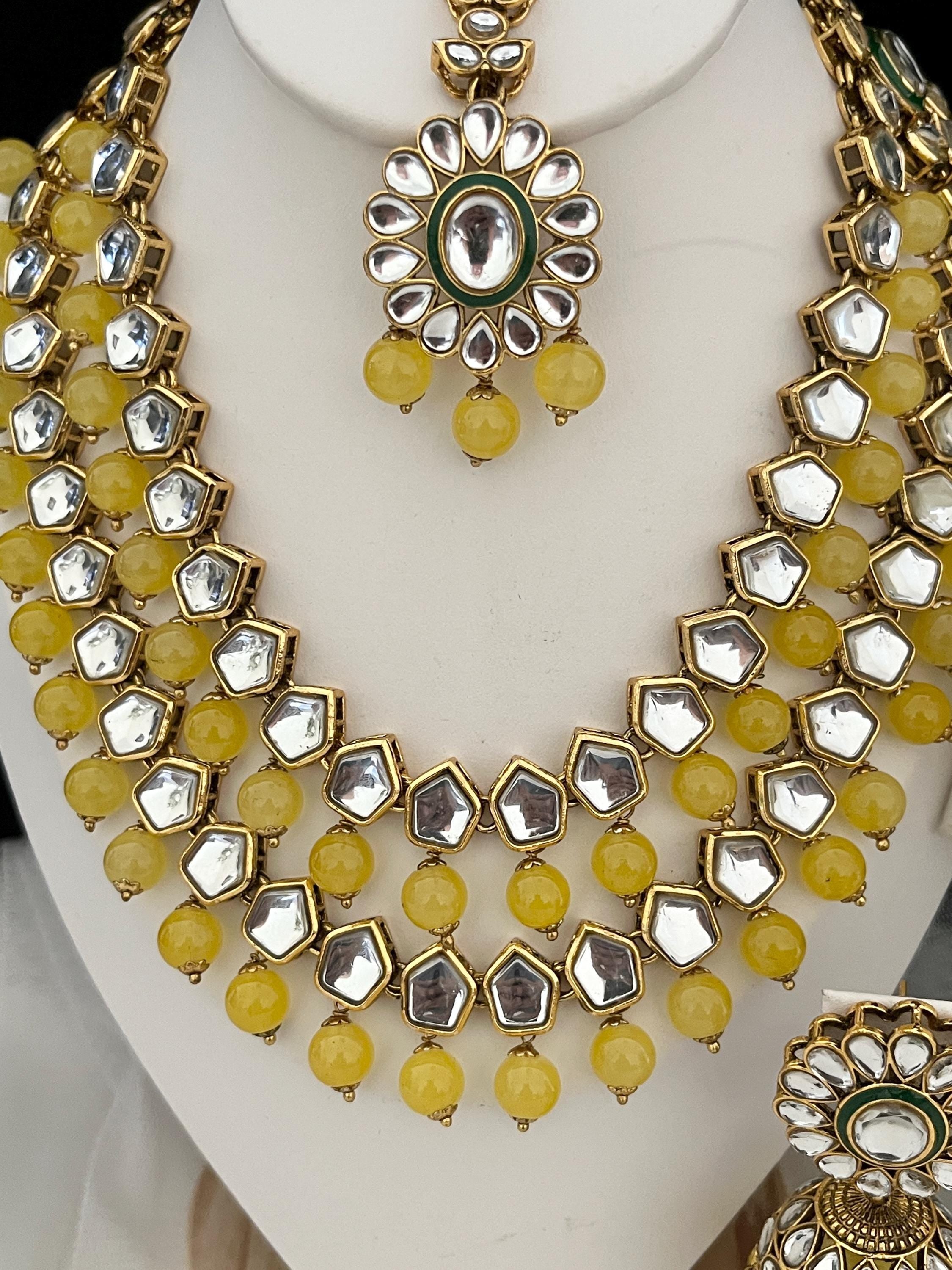 Kundan Necklace, Tikka, Earrings Wedding, Bridal, Indian Jewellery