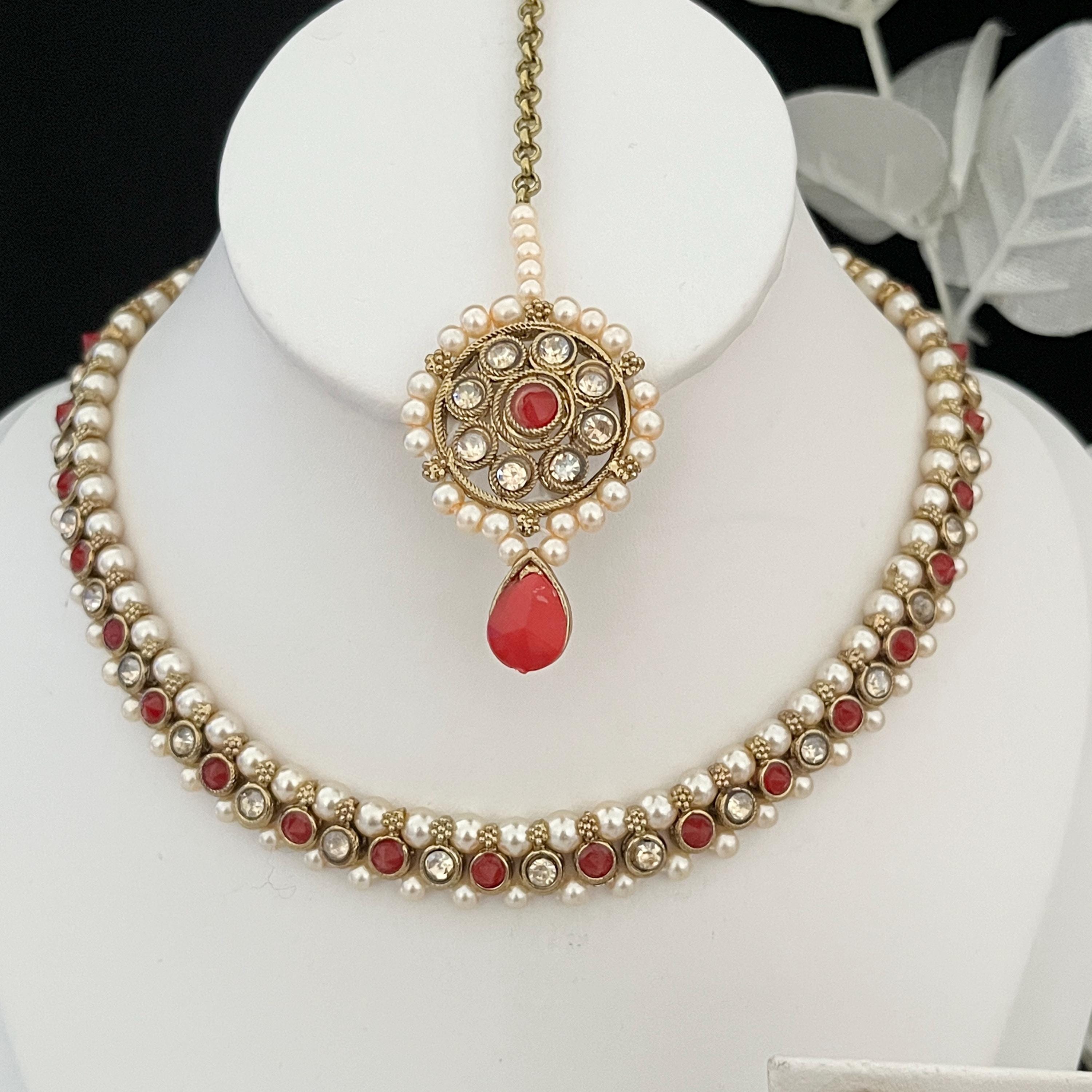 Indian Jewellery, Polki Jewellery, Tikka Earrings Set, Choker, Necklace, Pearl Necklace, Bollywood Fashion, Pakistani Jewellery