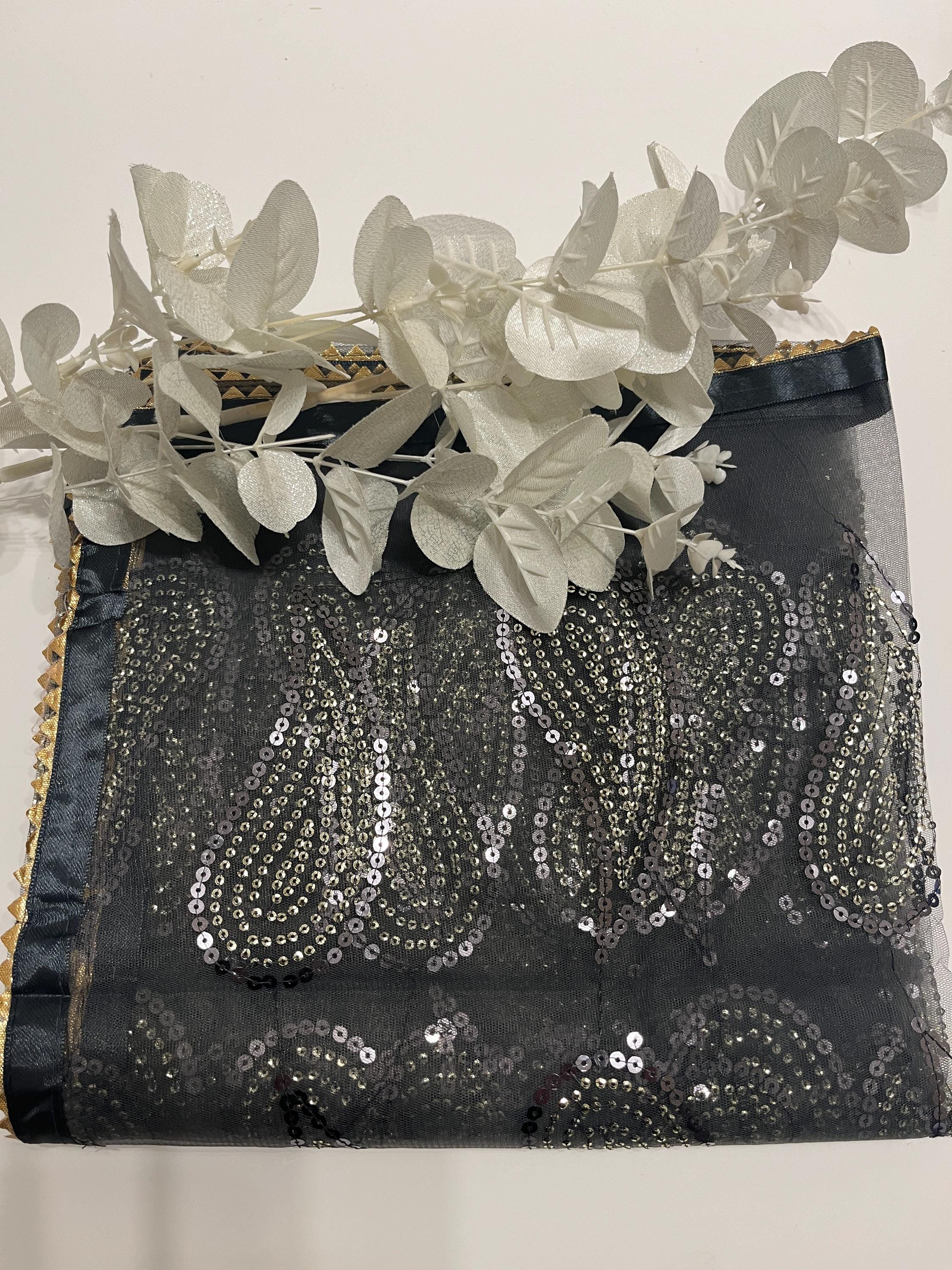 Handmade Sequined Net Dupatta: Indian Head Scarf
