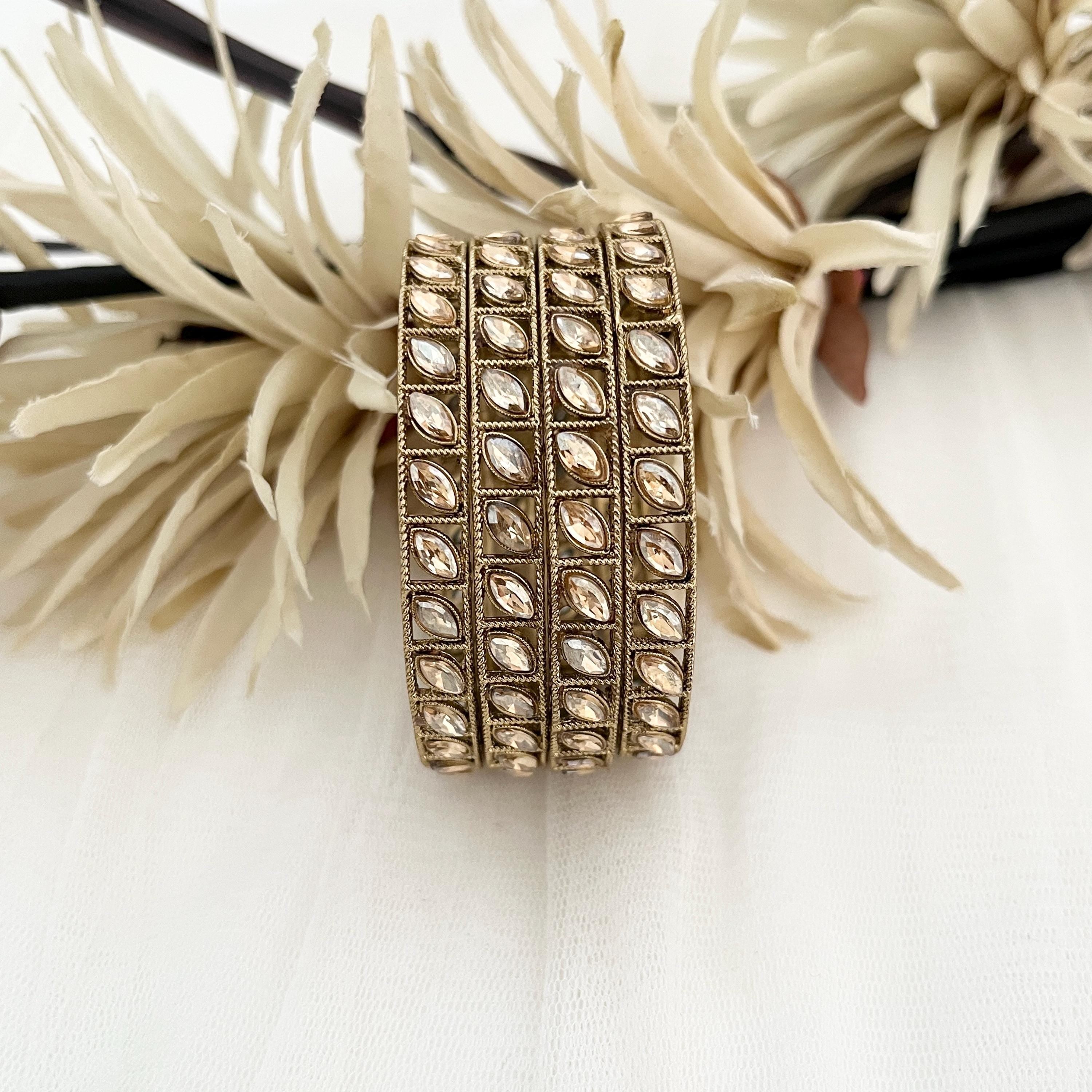 Indian Jewellery Kangan Bracelets Bangles Gold with Imitation Kundan Bollywood Pakistani Jewellery
