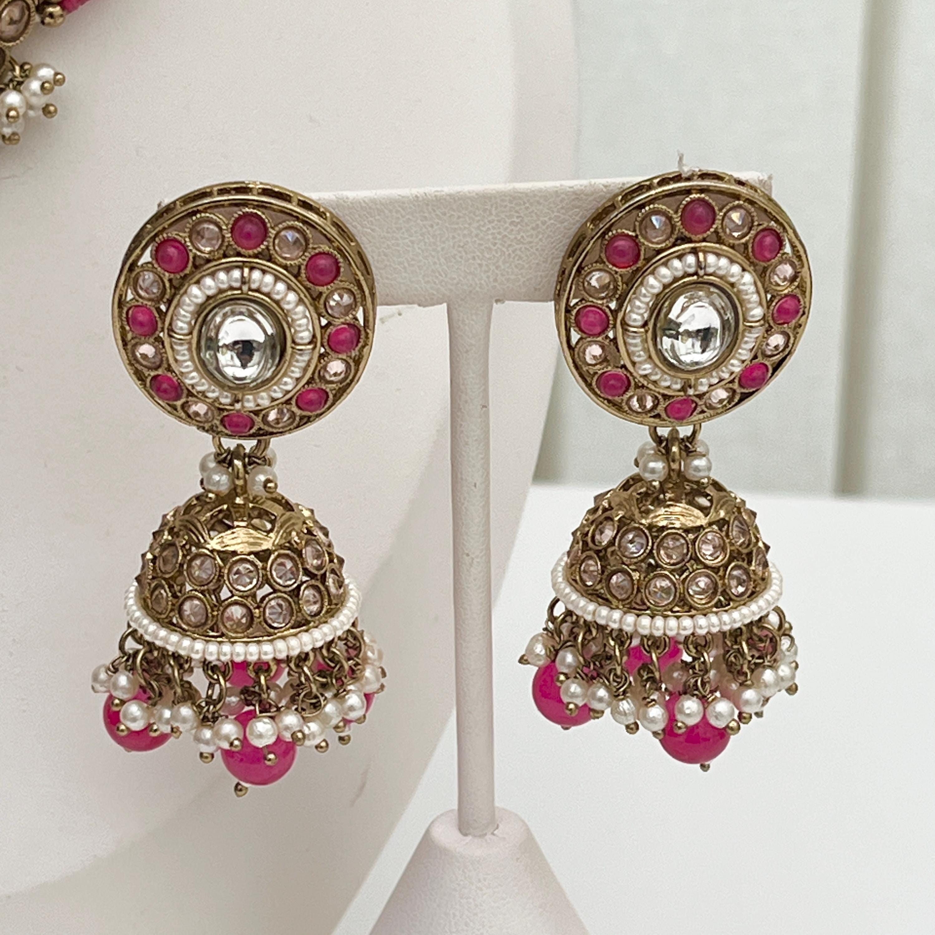 Indian Jewellery/Choker Sets/Tikka and Earrings/ Bollywood/Pakistani Jewellery/Pink Jewellery
