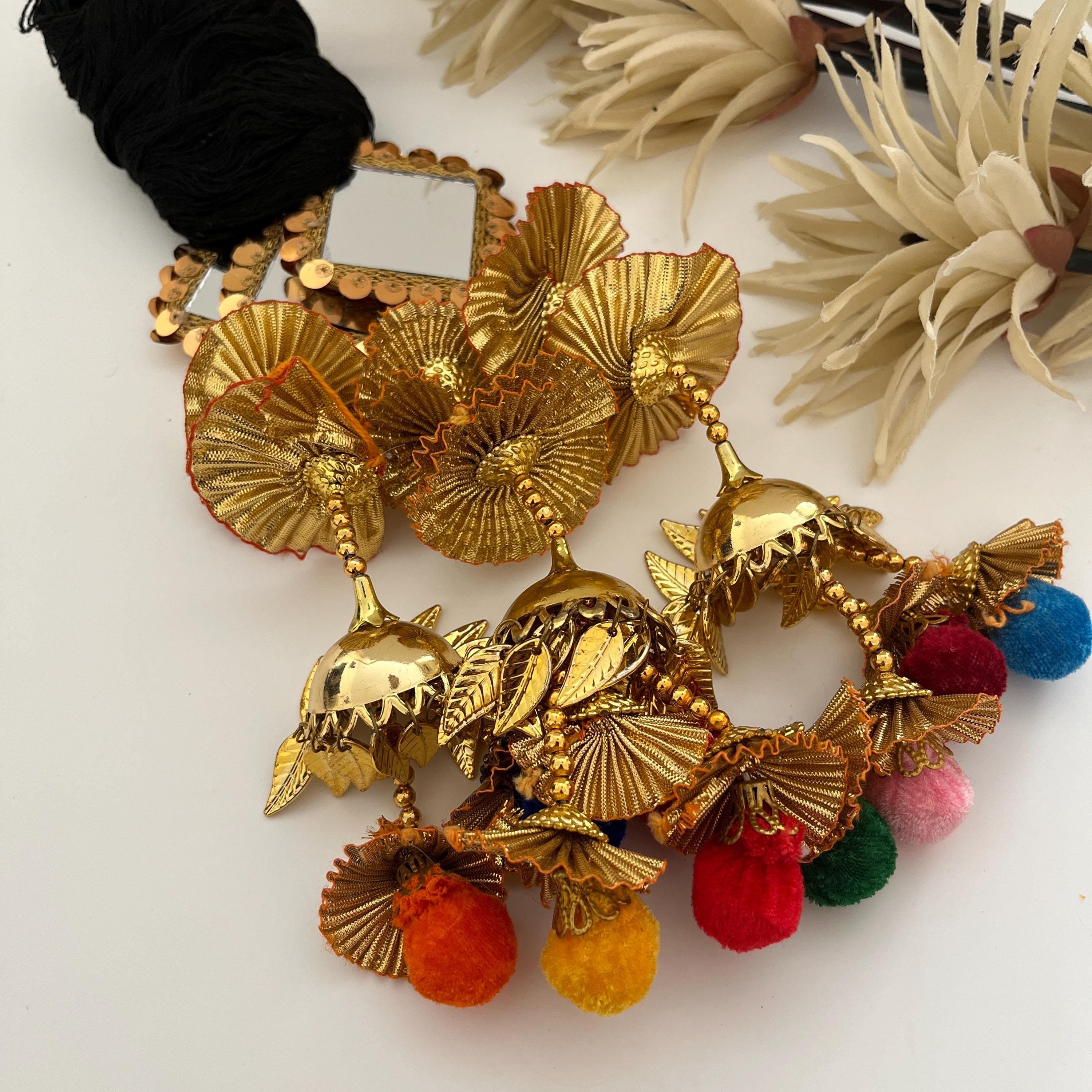 Punjabi Paranda Hair Accessory: Mirror & Pom Pom Latkans