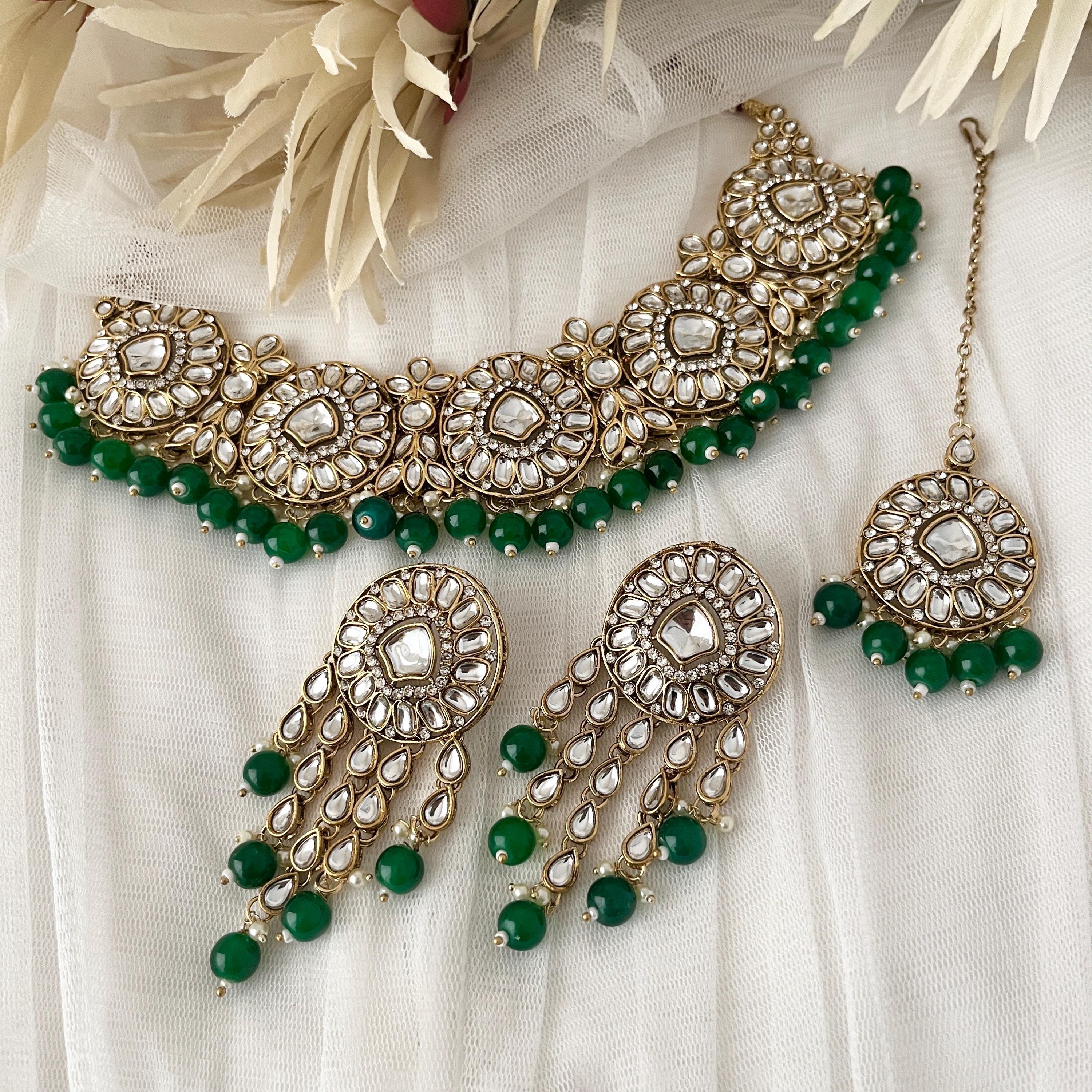 Kundan Necklace Tikka Earrings Wedding Bridal, Indian Jewellery