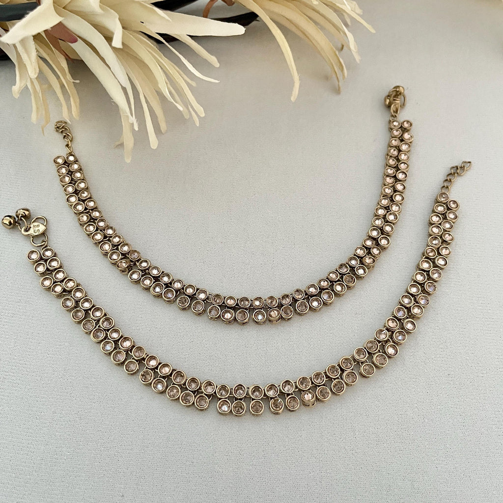 Gold Payal Anklets with Polki Stones, Ghungaroo, Ladies Jewellery