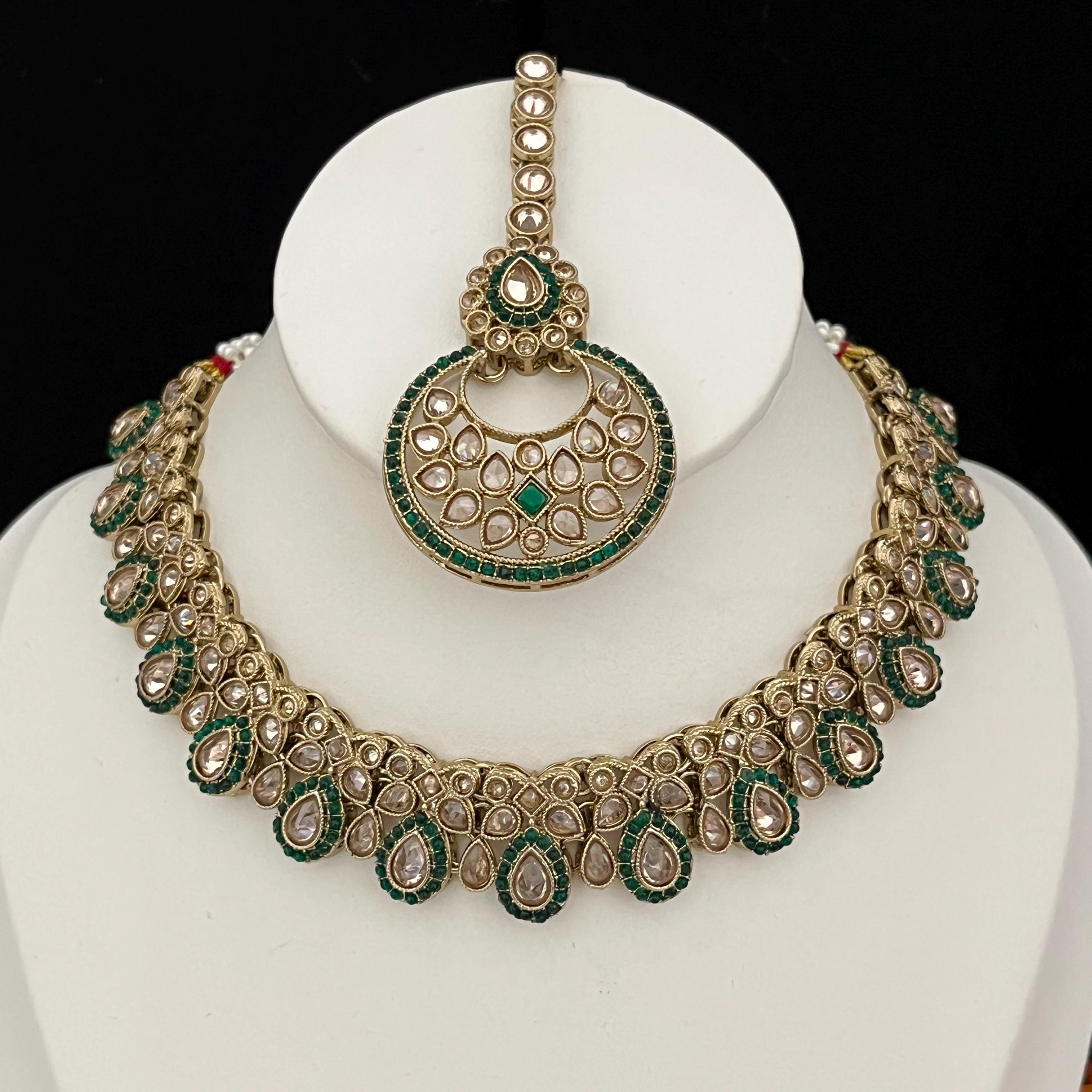 Indian Jewellery, Choker Polki Necklace, Indian Bridal Sets, Pakistani Jewellery, Bollywood, Green Jewellery Set