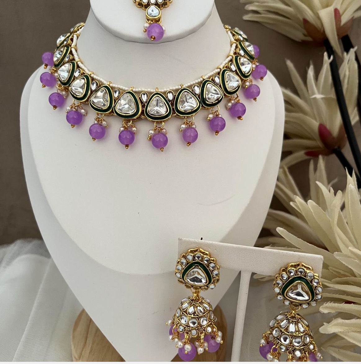 Traditional Jewellery Set, Meenakari and Kundan.
