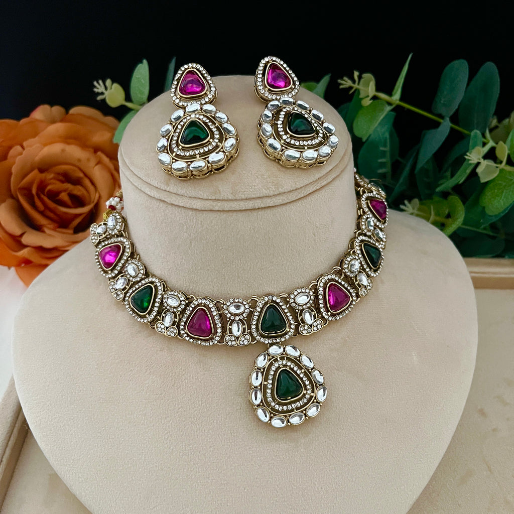Moissanite Jewellery pink and Green stones