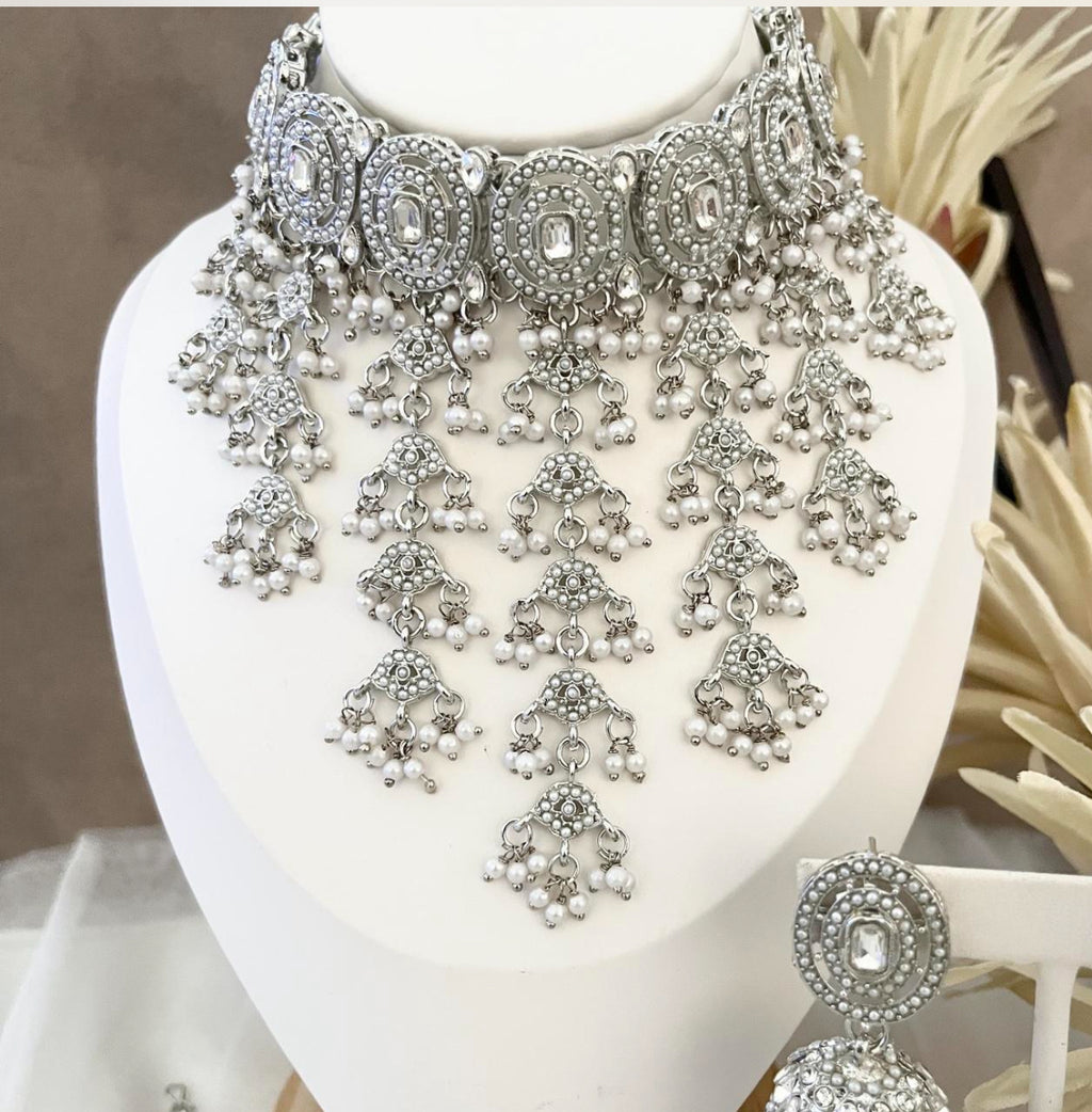 Polki Silver jewellery with Jhumka Earrings
