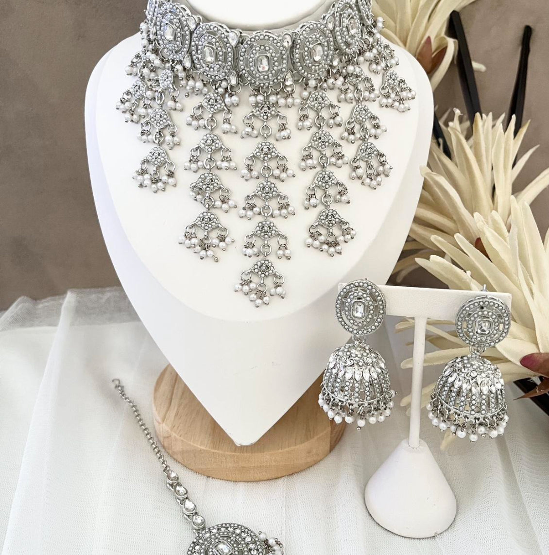 Polki Silver jewellery with Jhumka Earrings