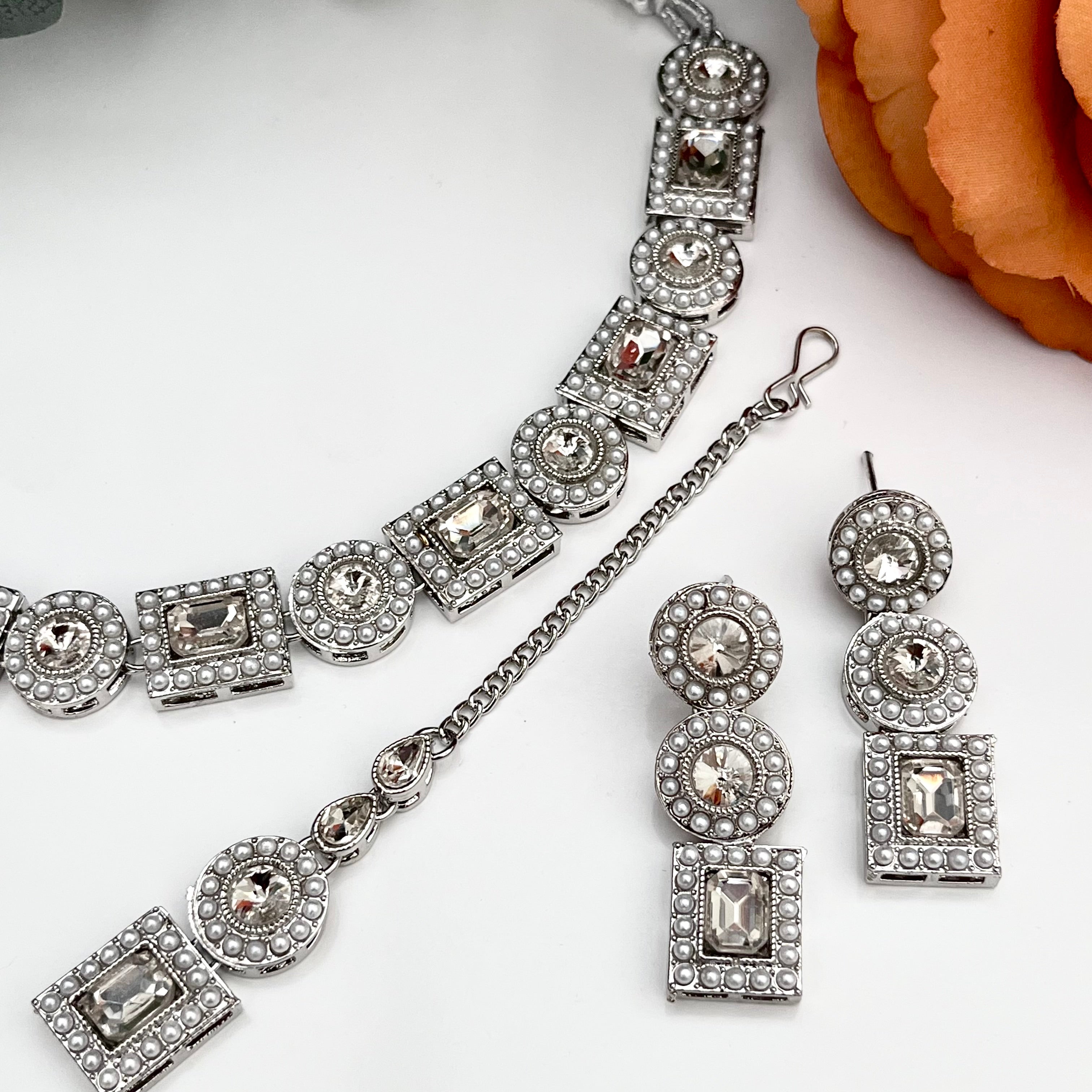 Silver Reverse AD Jewellery Set