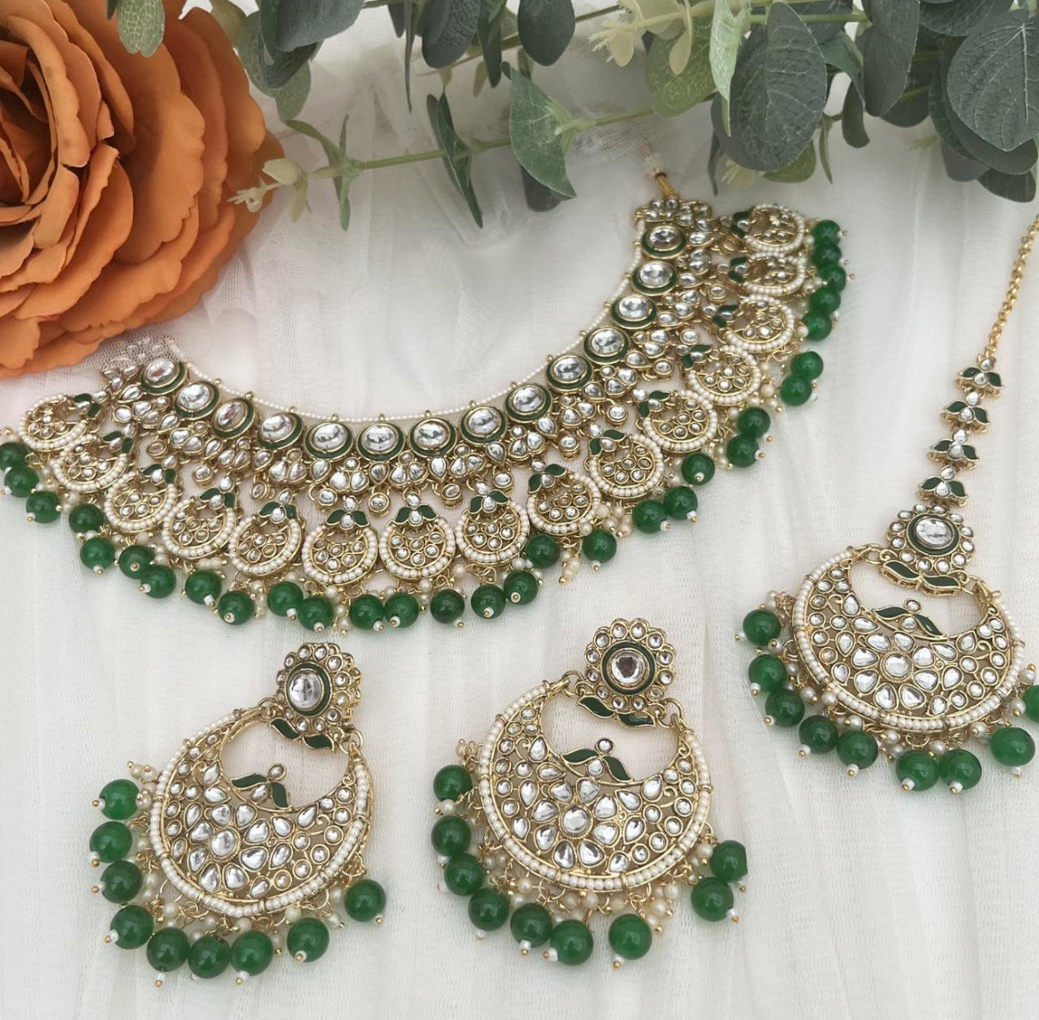 Kundan Meenakari Green and Gold Choker Set