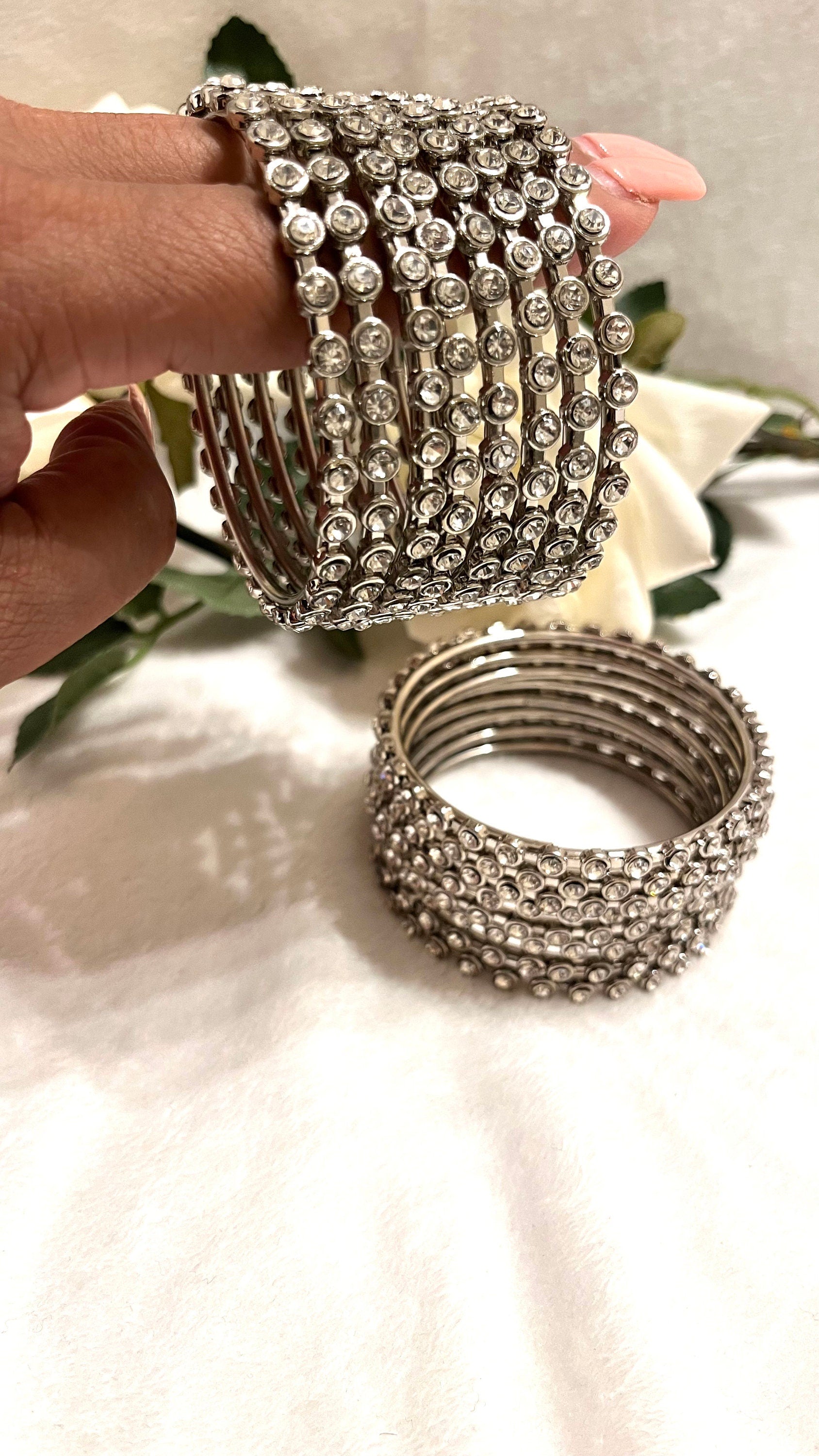 Indian Jewellery Kangan Bracelets Bangles Silver with Polki Stones