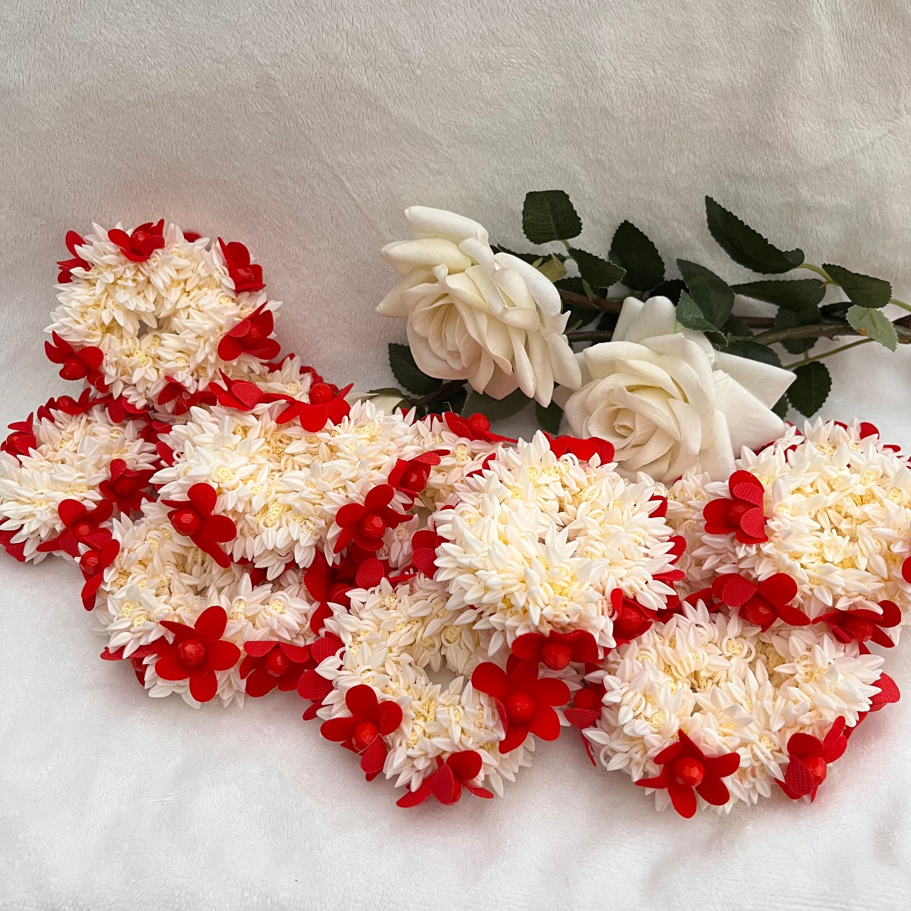 Jasmine Scented Floral Hair Tie/Gajra/Mogra Red Flowers