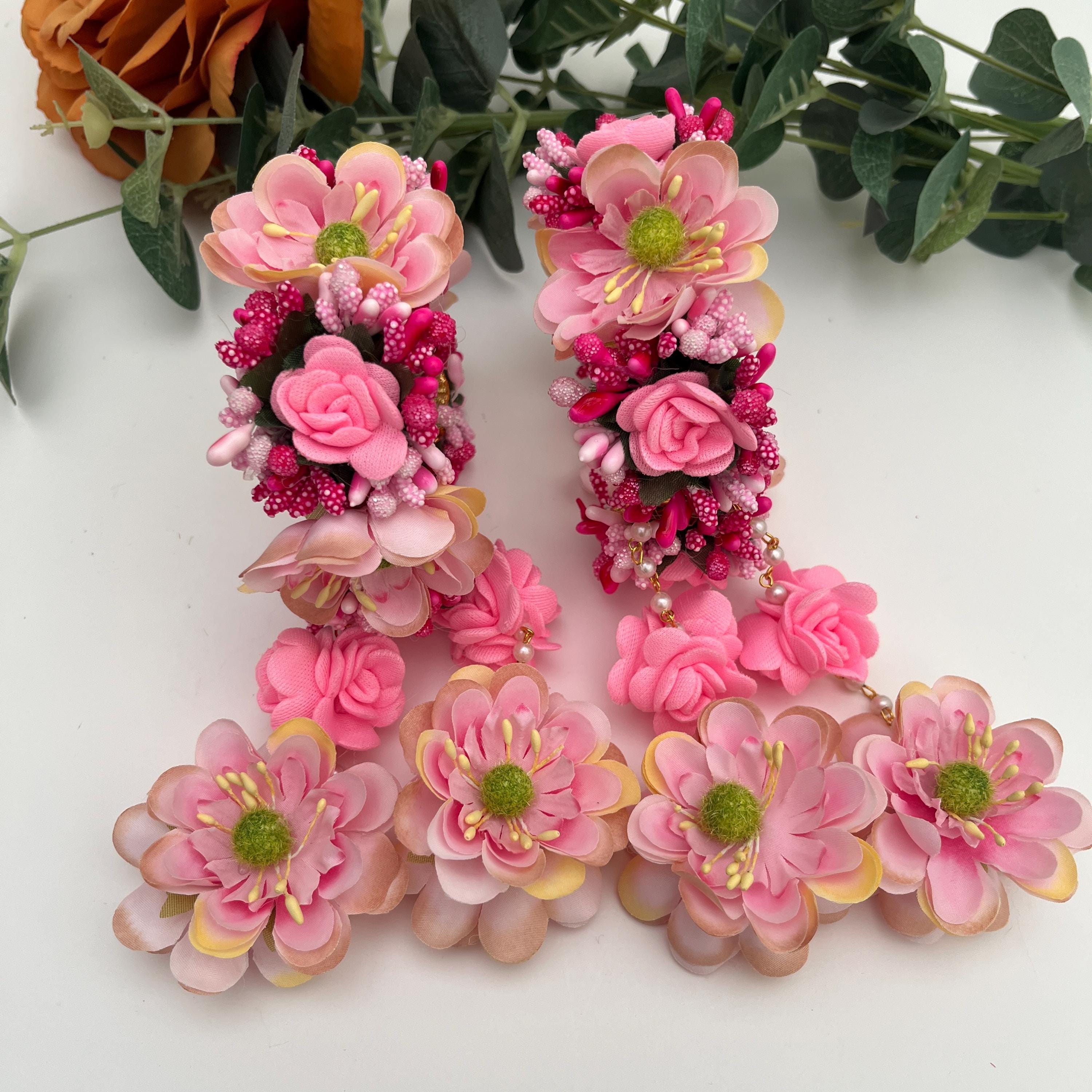 Handcrafted Floral Haldi Mehndi Jewelry Set: Indian Wedding Kaleerey