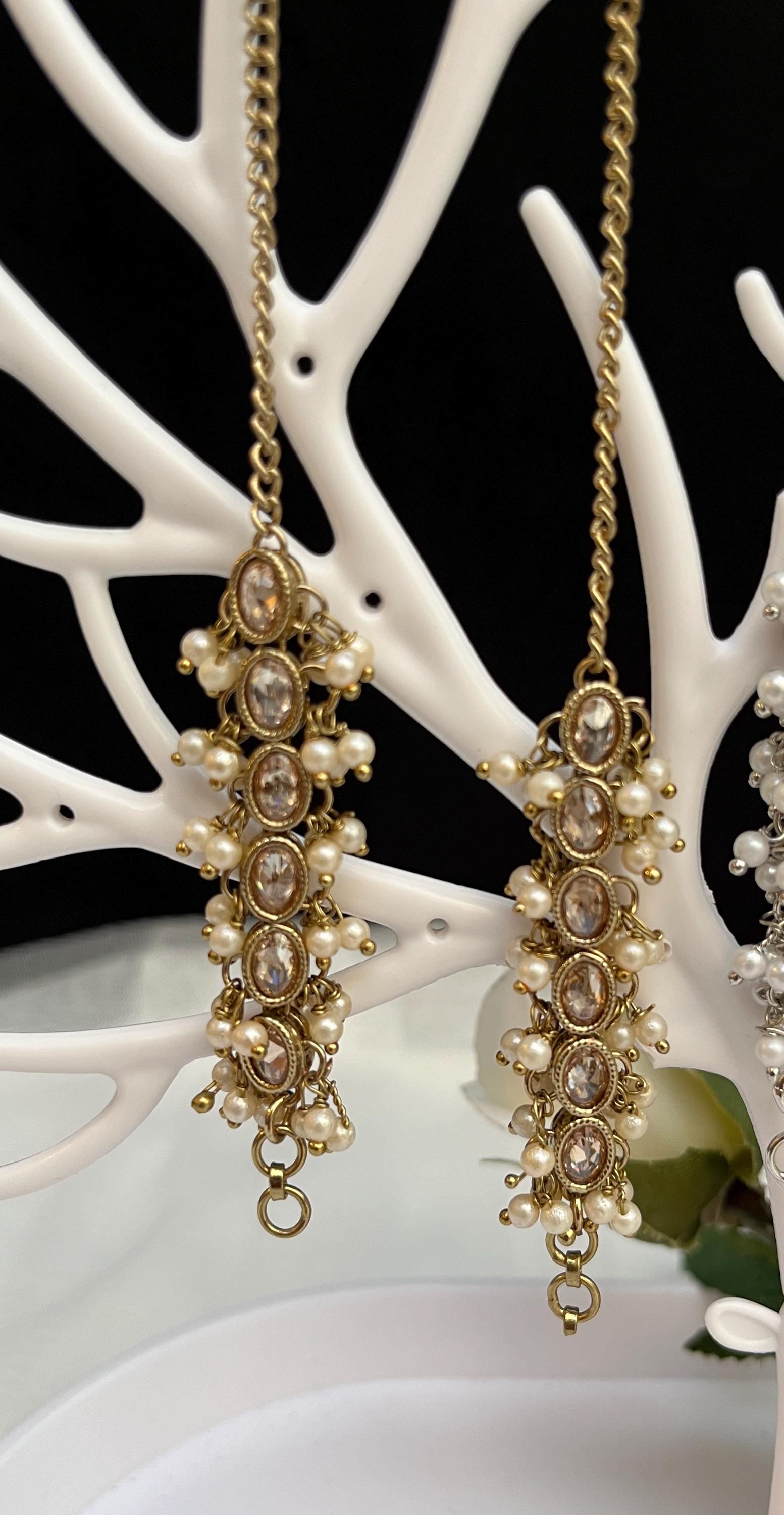 Indian Jewellery Punjabi Bollywood Earring Chain Kundan Sahara