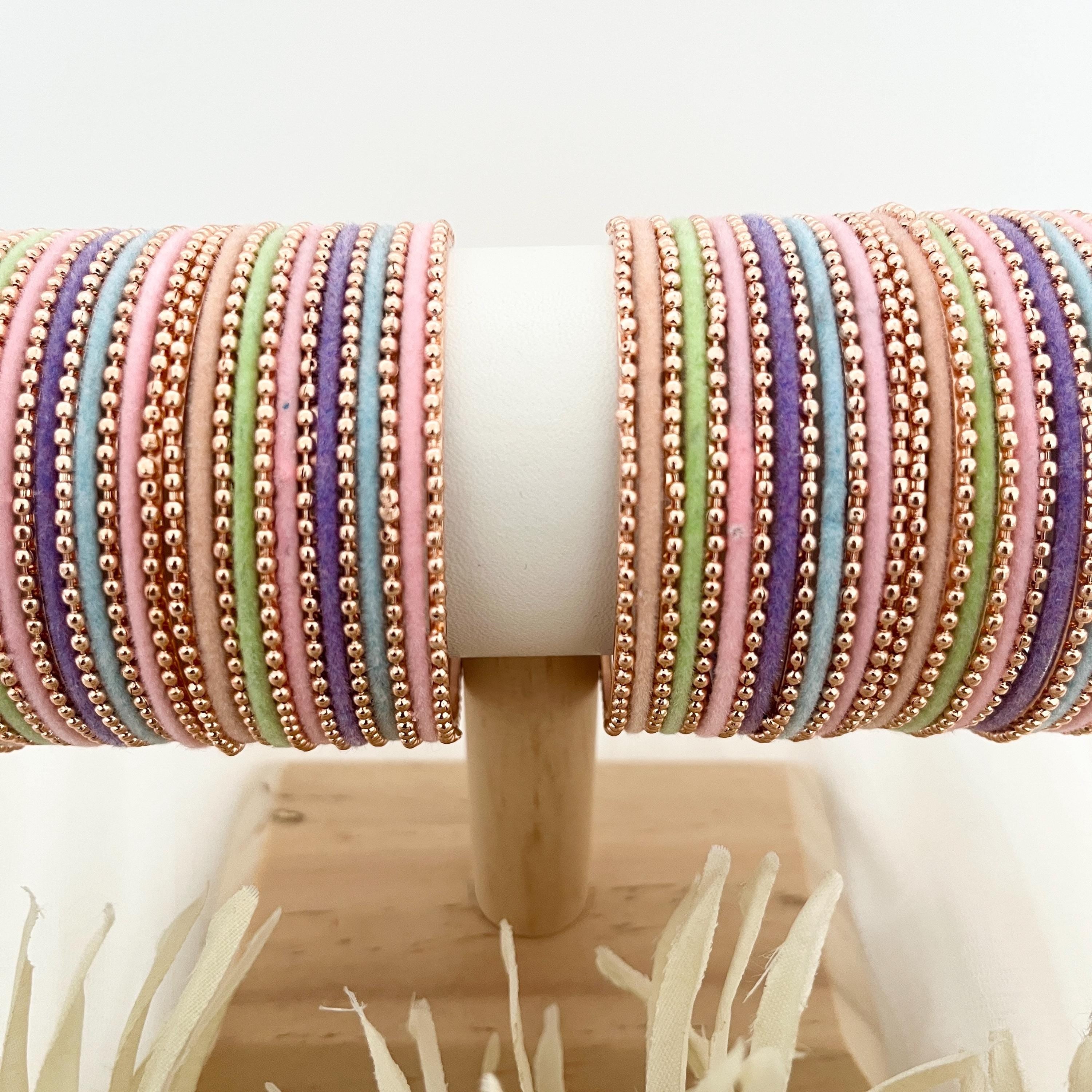 Handmade Indian Bangles Set: Multicolored Gold Kangan Bracelets