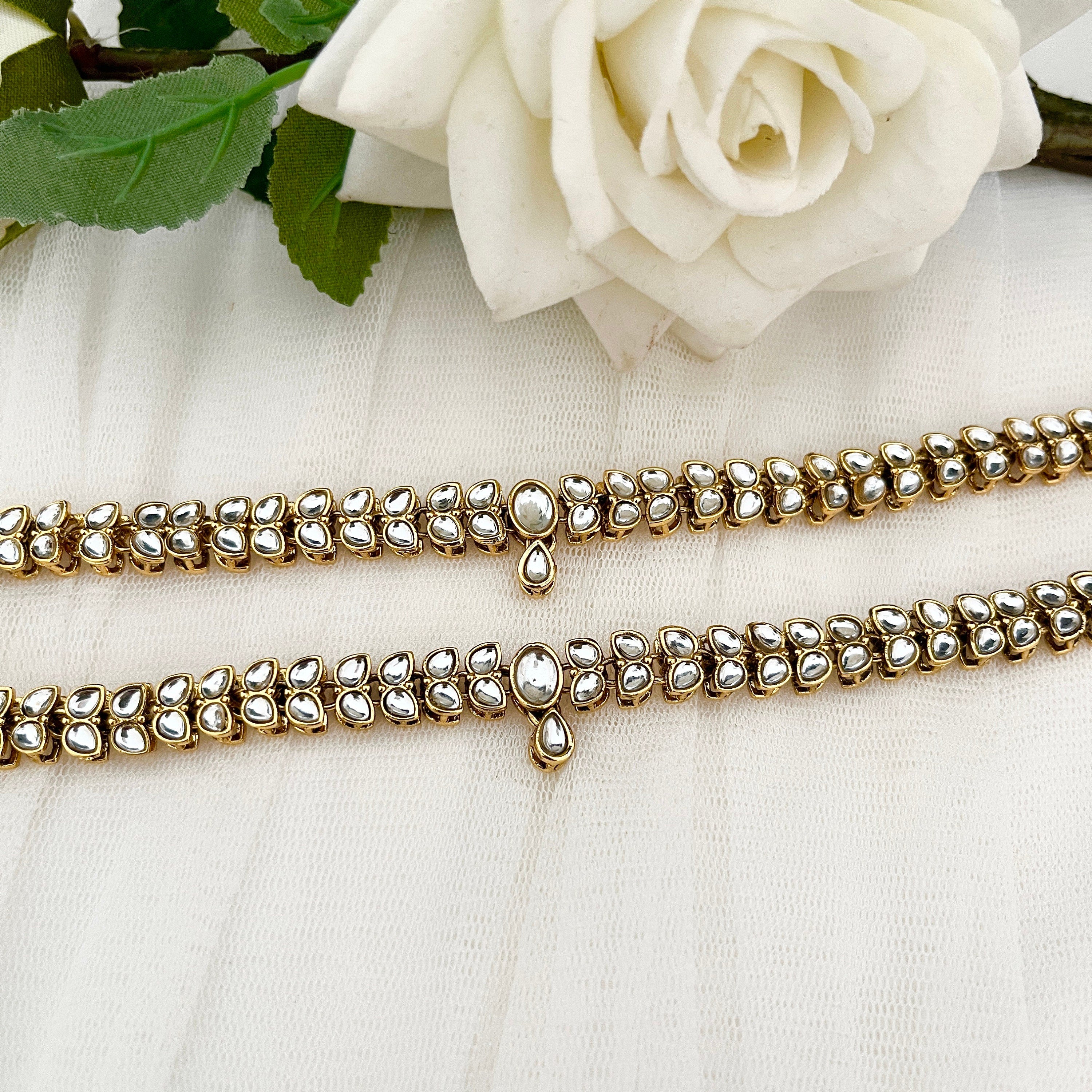White Pearl Gold Payal jhanjar Kundan Anklets
