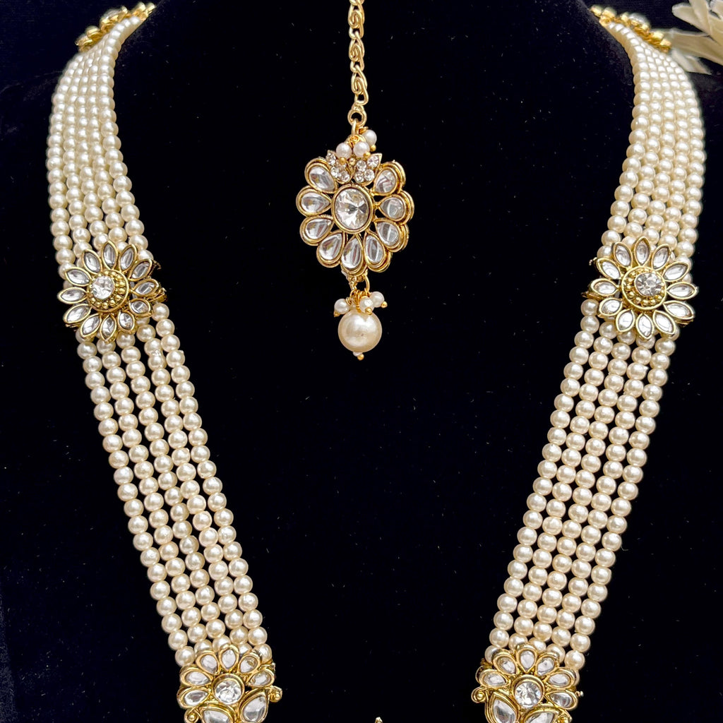 Kundan Rani Haar Necklace Set: Imitation Gold, Jhumka Earrings & Tikka