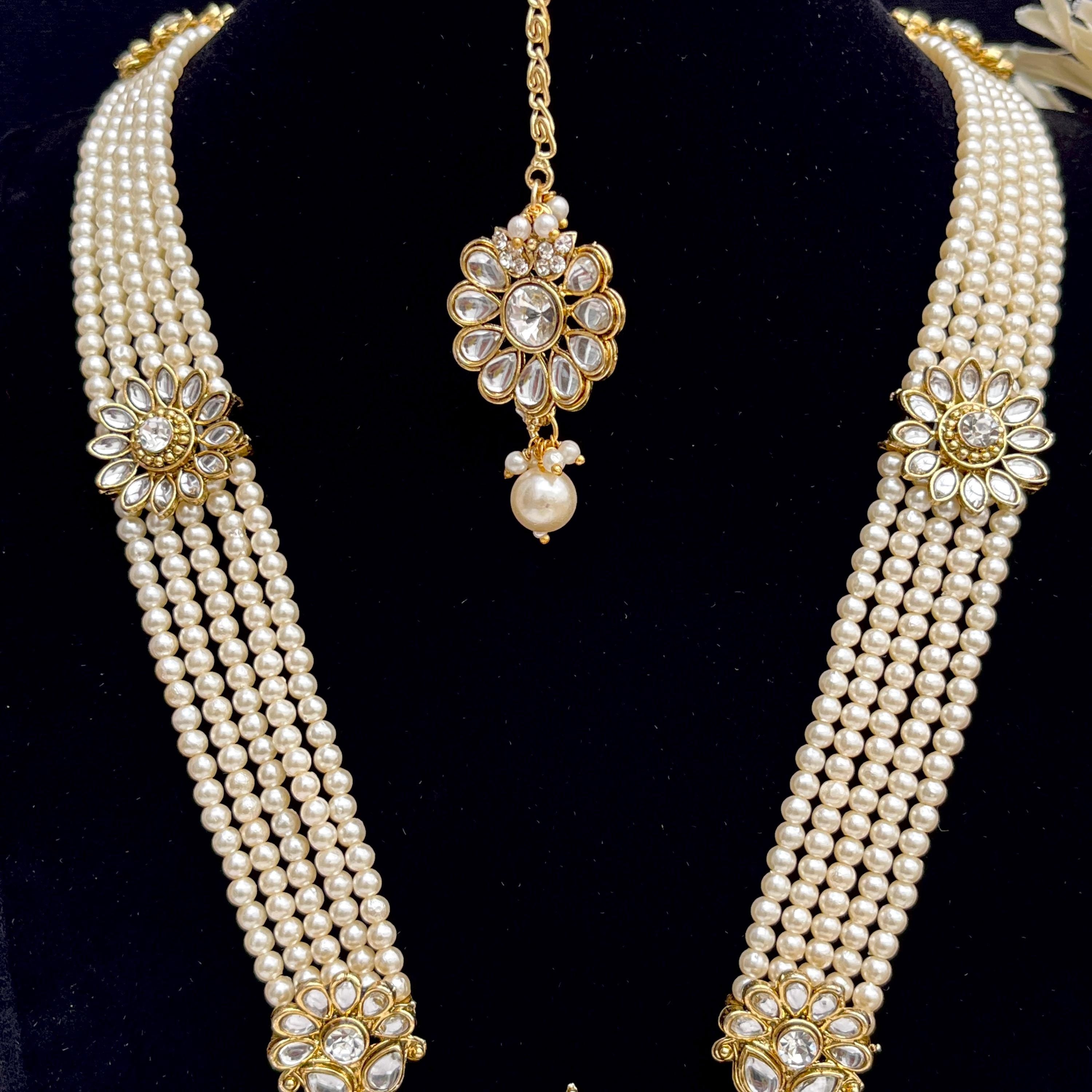 Kundan Rani Haar Necklace Set: Imitation Gold, Jhumka Earrings & Tikka