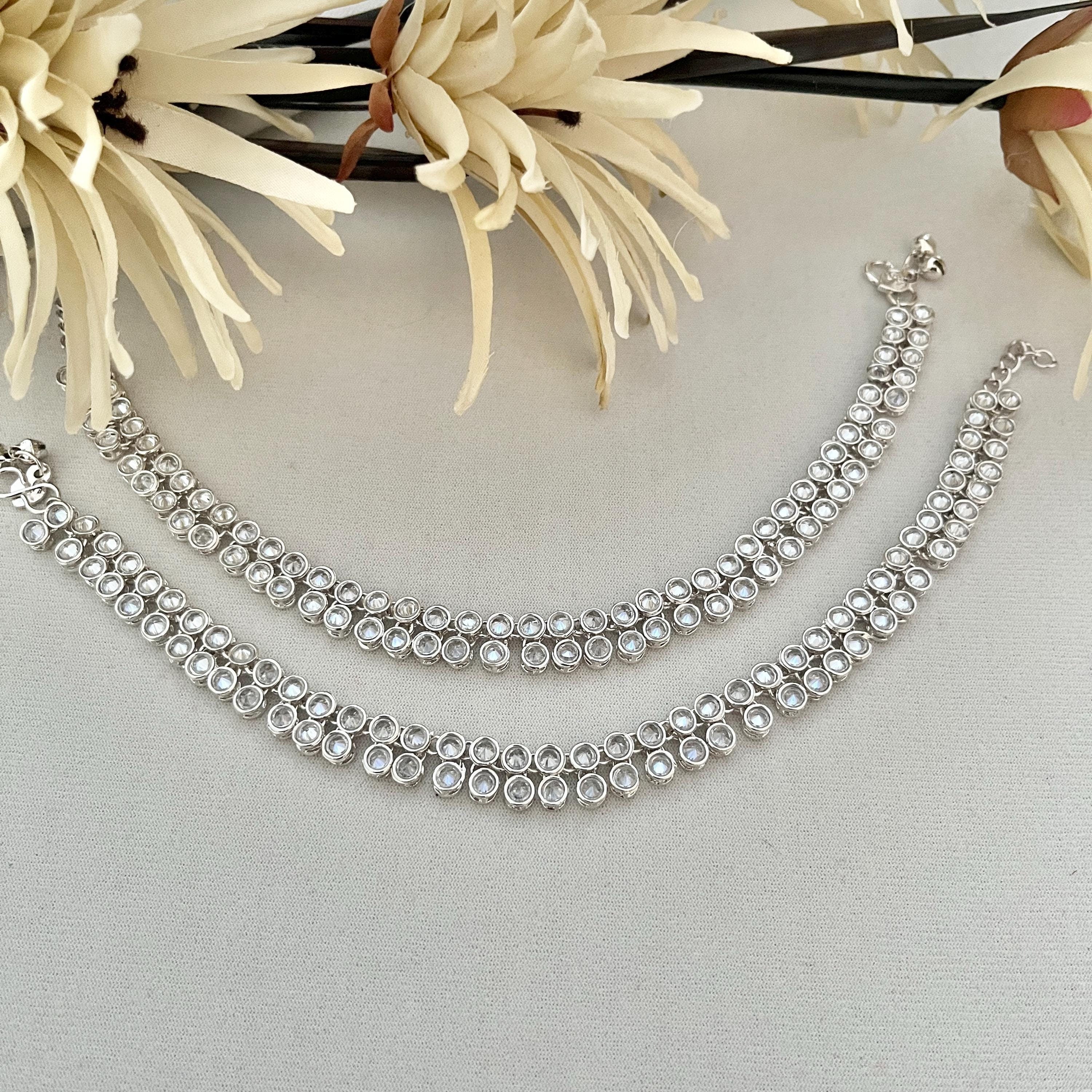Silver Payal Anklets with Polki Stones: Indian Ghungroo Jewelry