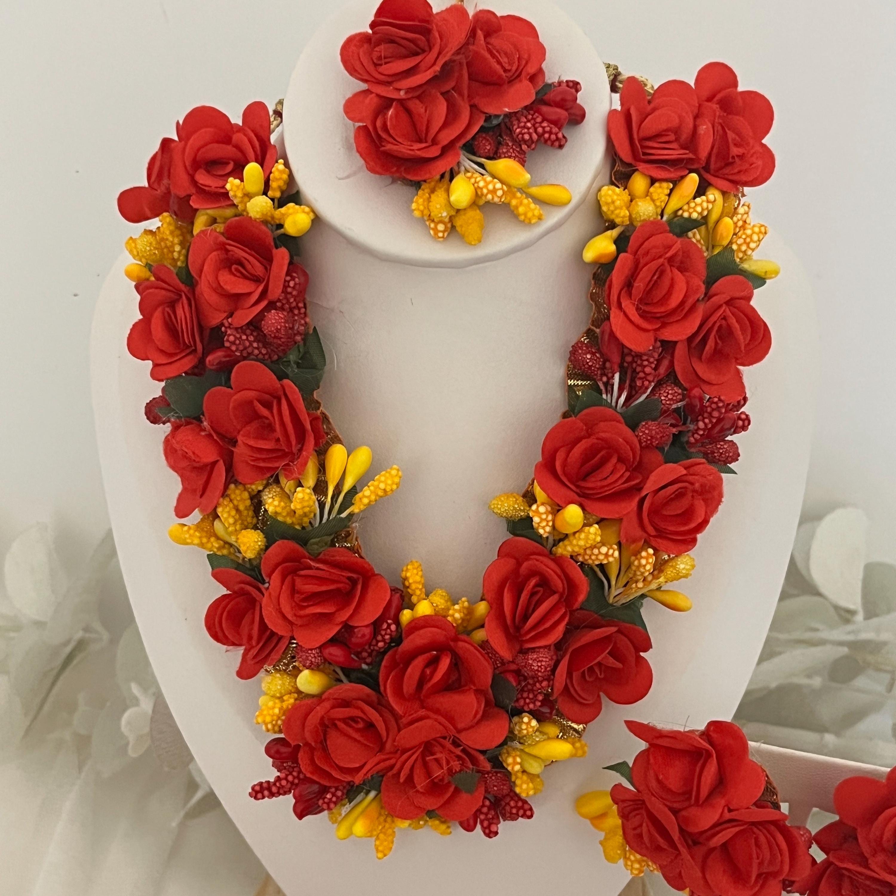 Handcrafted Floral Jewelry Set: Indian Wedding Haldi Mehndi Necklace